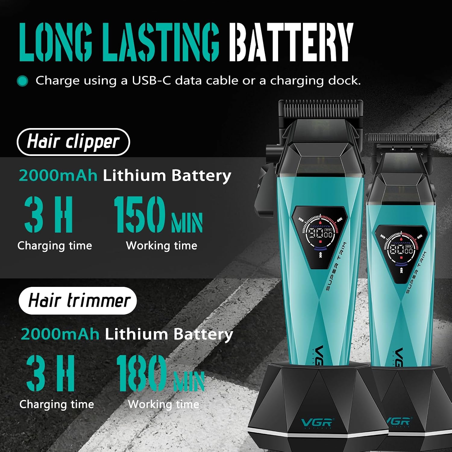 VGR 877S3 3-in-1 Professional Barber Kit with Hair Clipper, Trimmer & Foil Shaver, Blue & Black
