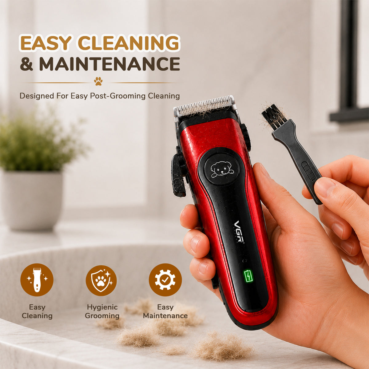 VGR V-202 Professional Pet Clipper with 150 Min Runtime, Red