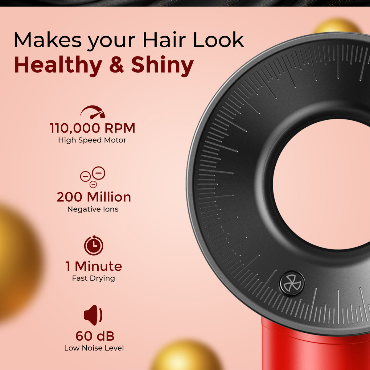 VGR V-445 Professional Hair Dryer For Women with Cool Shot, Overheating Protection, Red