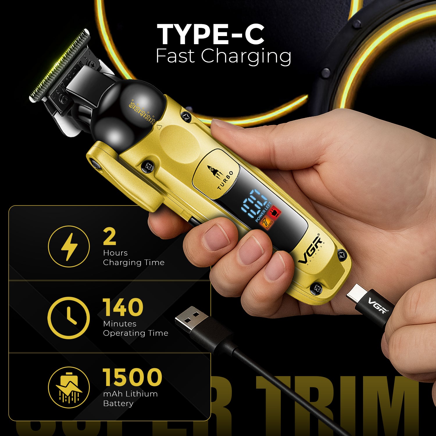 VGR V-274 Professional Hair Trimmer with Ceramic-Titanium Blades & Turbo Function