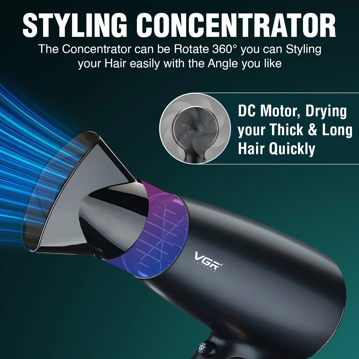 VGR V-439 Foldable Hair Dryer For Unisex, Black