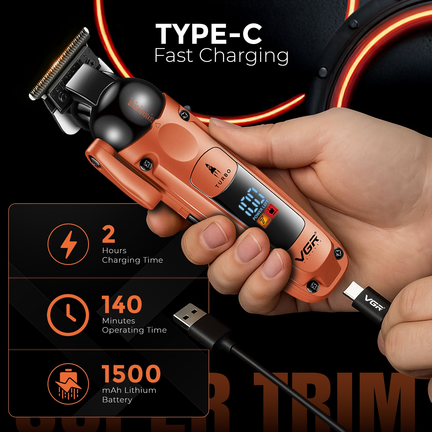 VGR V-274 Professional Hair Trimmer with Ceramic-Titanium Blades & Turbo Function