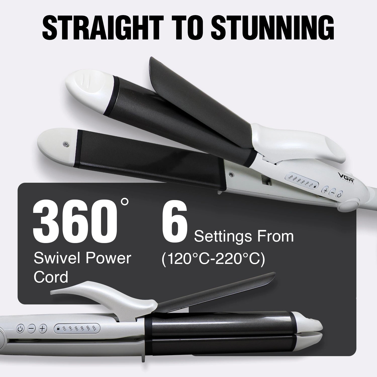 VGR V-558 2 In 1 Hair Straightener And Curler, White