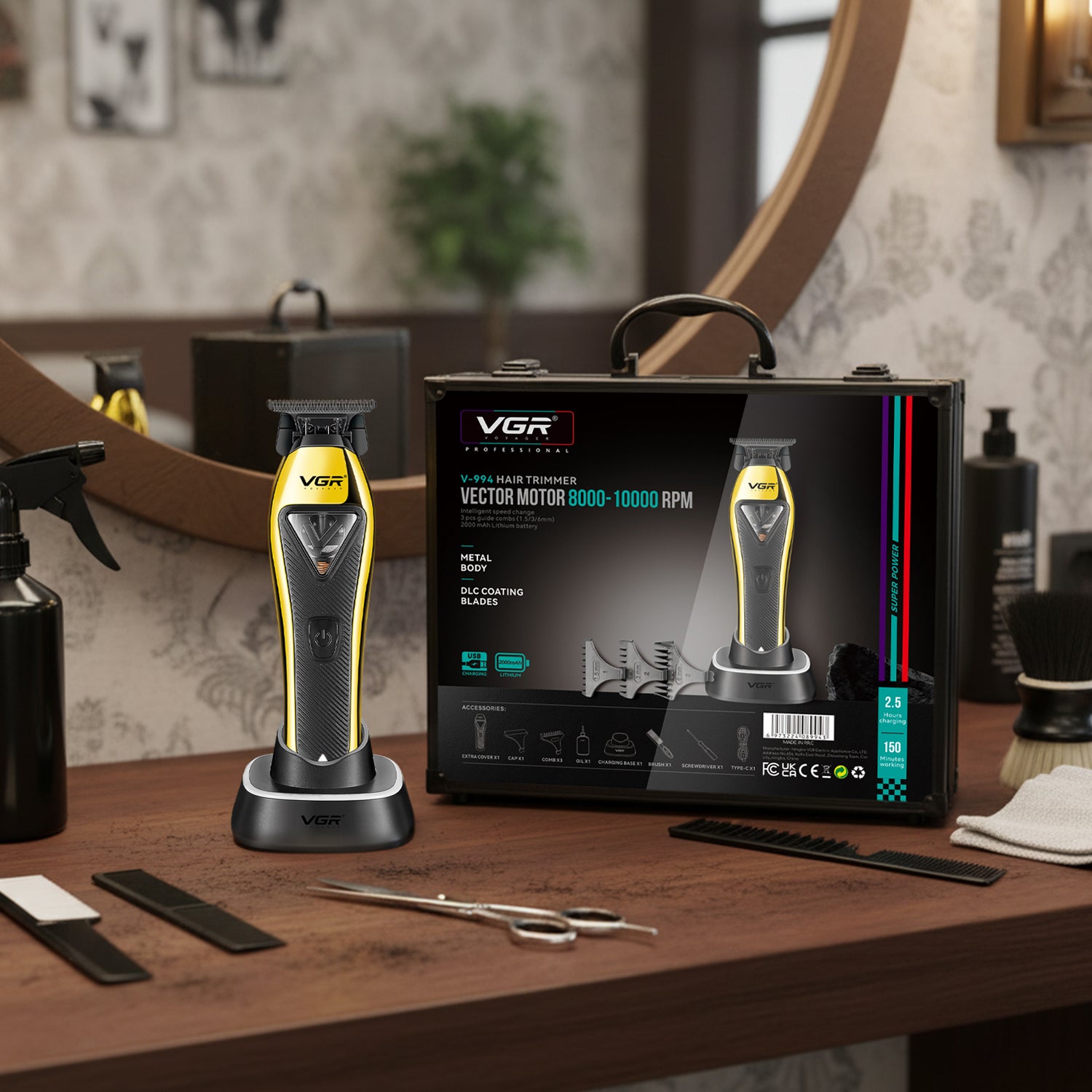 VGR V-994 Professional Salon Series Hair Trimmer for Men, Gold