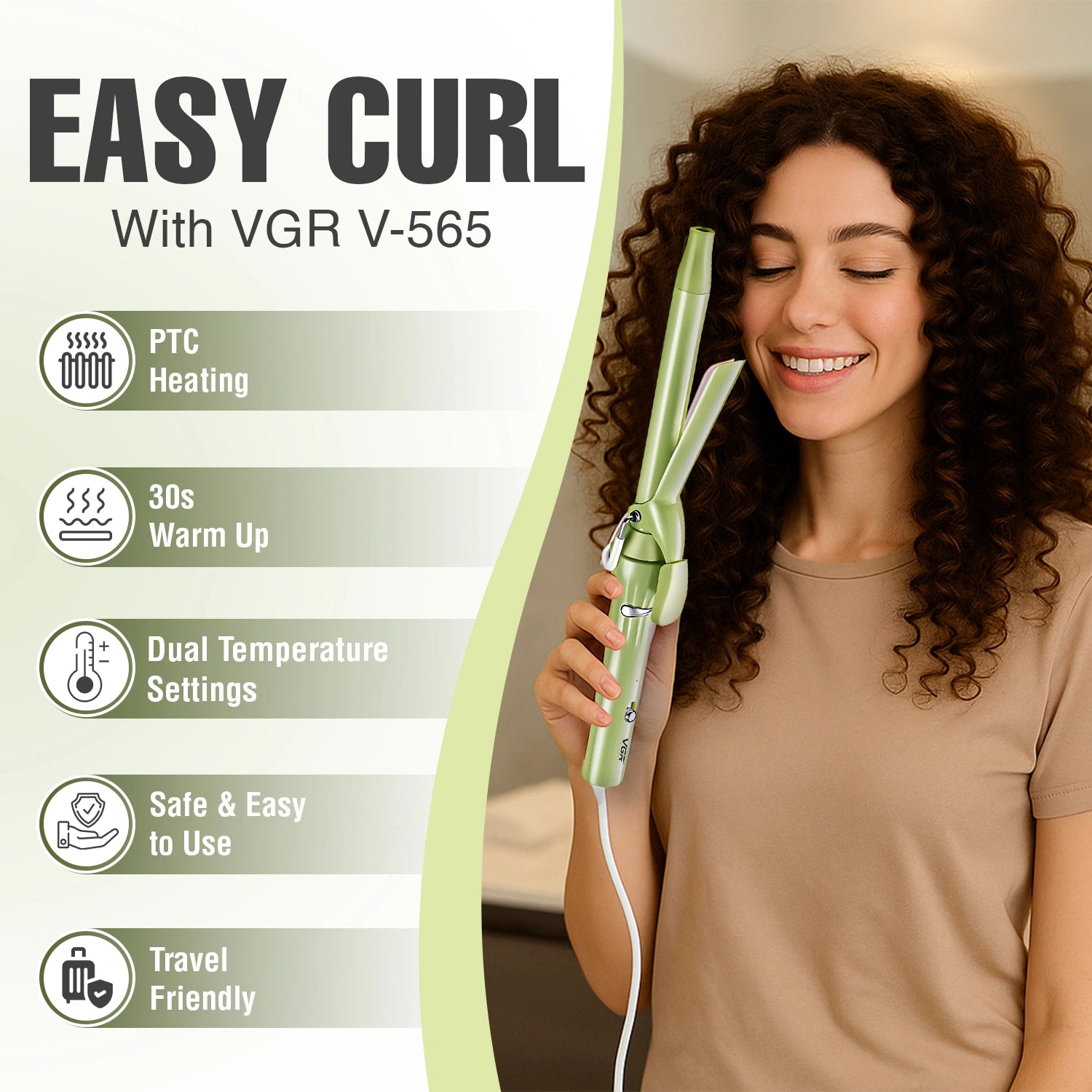 VGR V-565 Hair Curler Iron For Women, pink
