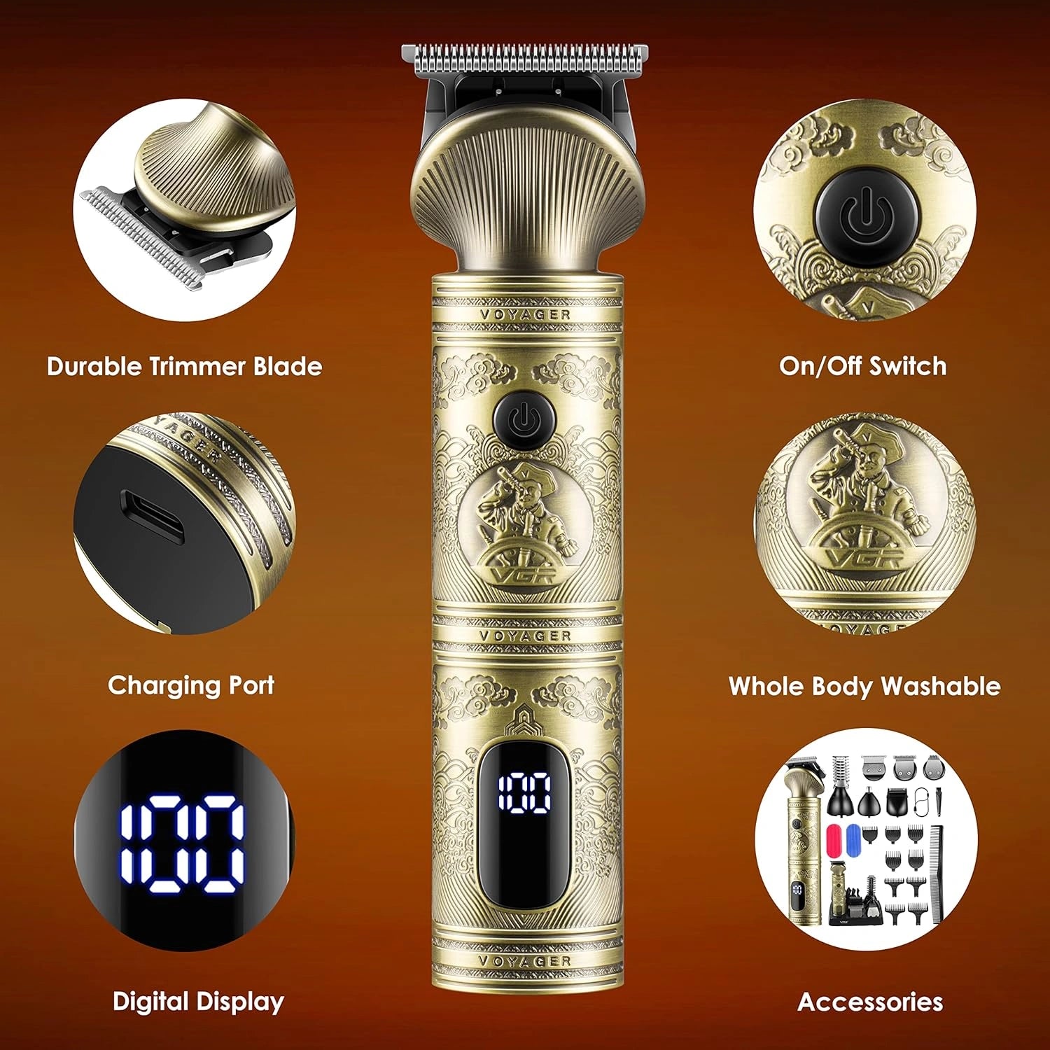 VGR V-106 Men's Grooming Kit, Gold