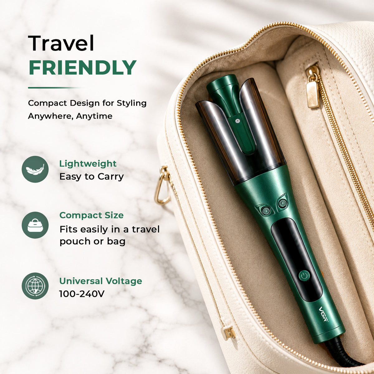 VGR V-583 Automatic Hair Curler For Women (Green)