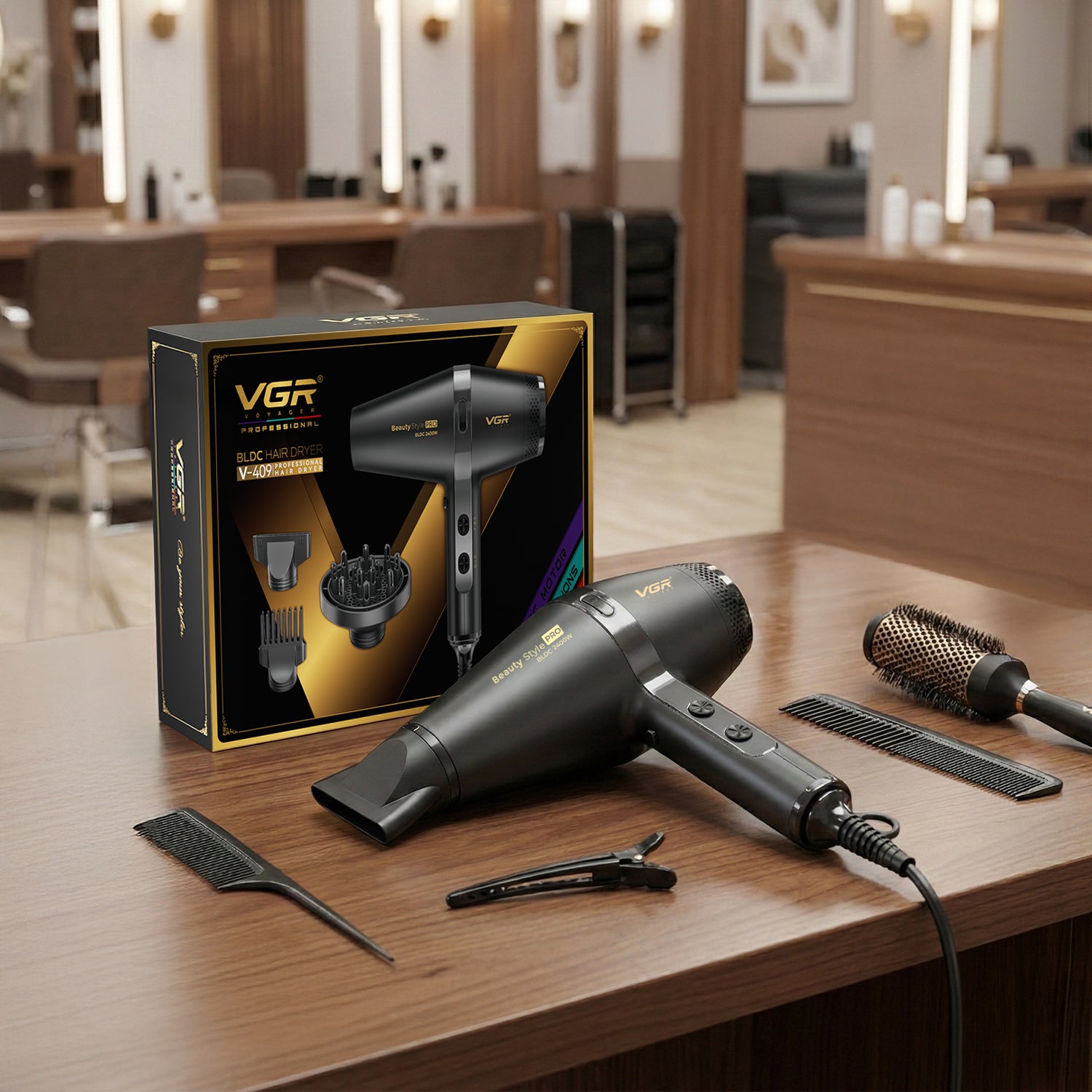VGR V-409 Professional Hair Dryer | 2400W BLDC Motor | Barber Series