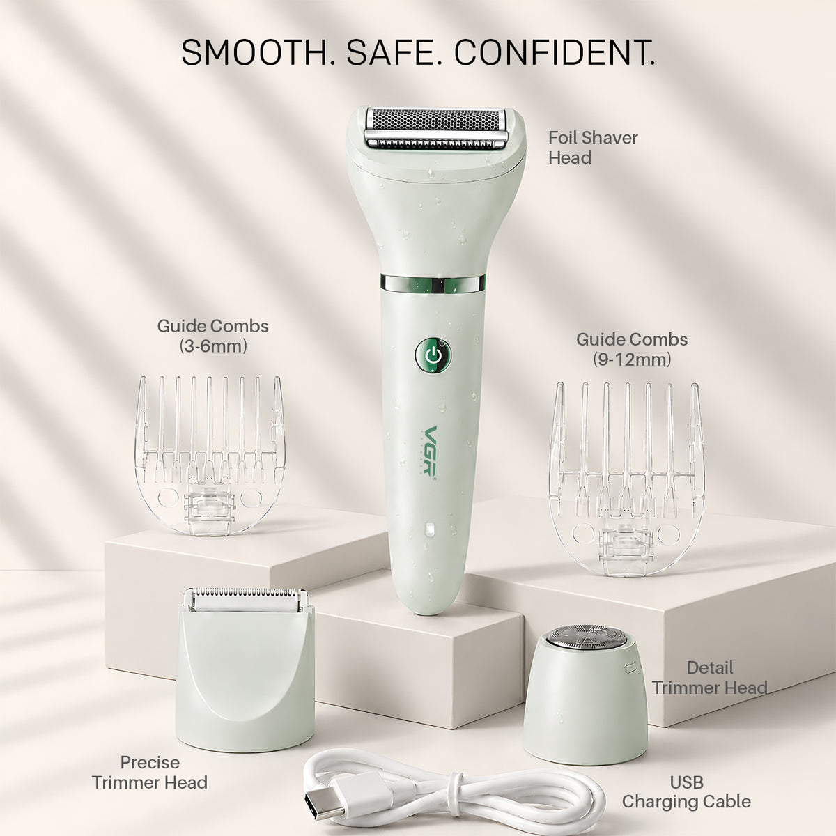 VGR V-735 Professional 3-in-1 Lady Shaver Set | Waterproof Cordless Trimmer for Women (Green/Pink)