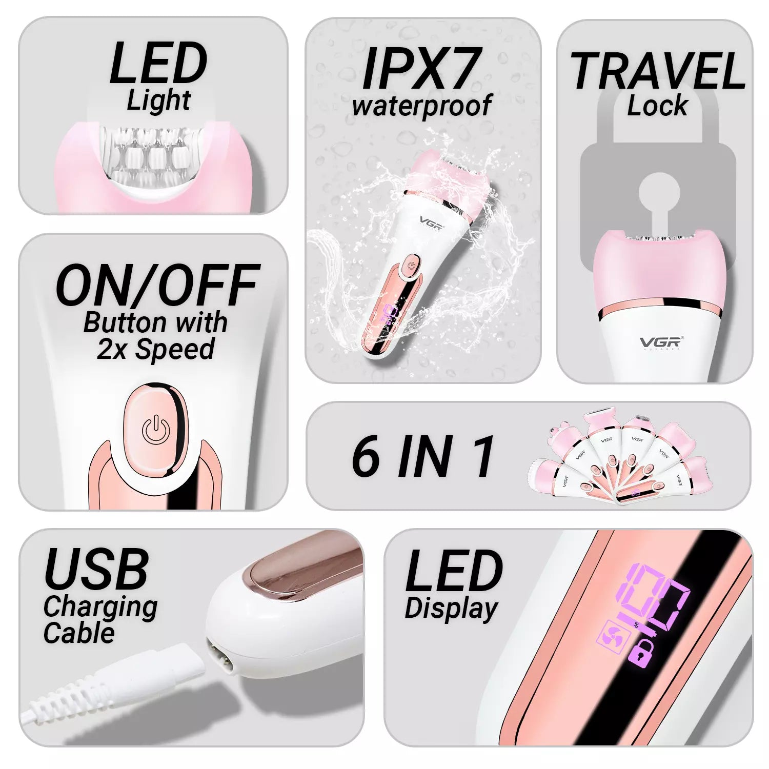 VGR V-733 Professional 6 In 1 Lady Care Set