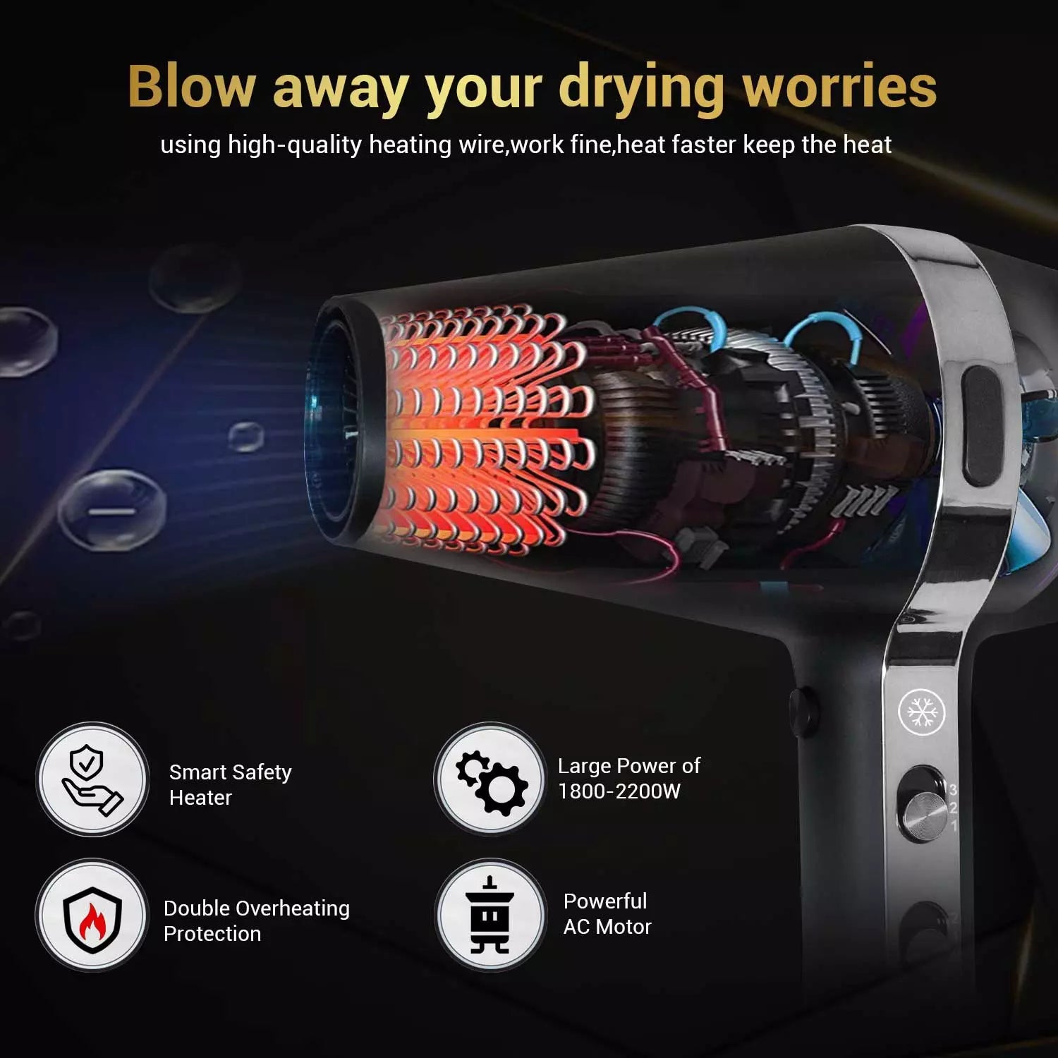 VGR V-451 Hair Dryer For Unisex, Black