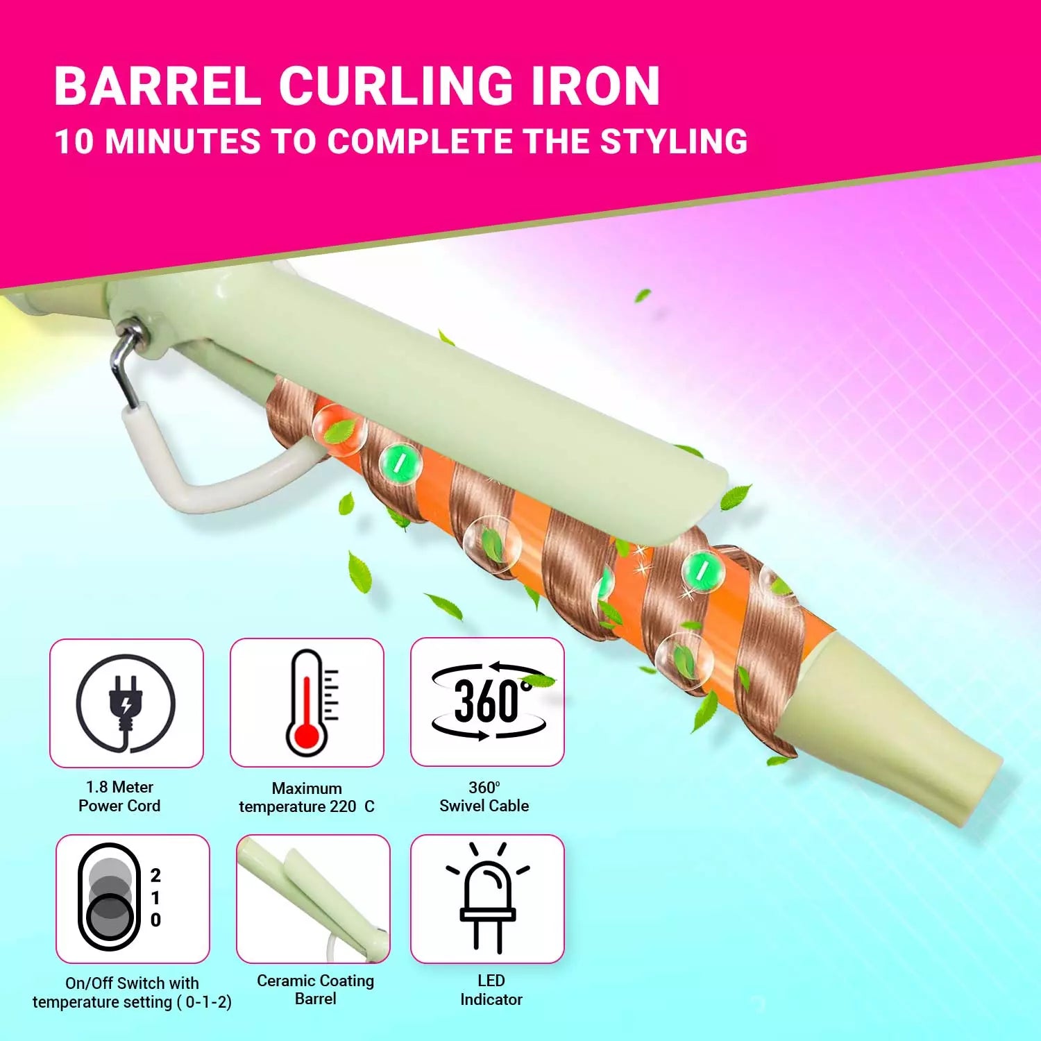 VGR V-565 Hair Curler Iron For Women, Pink