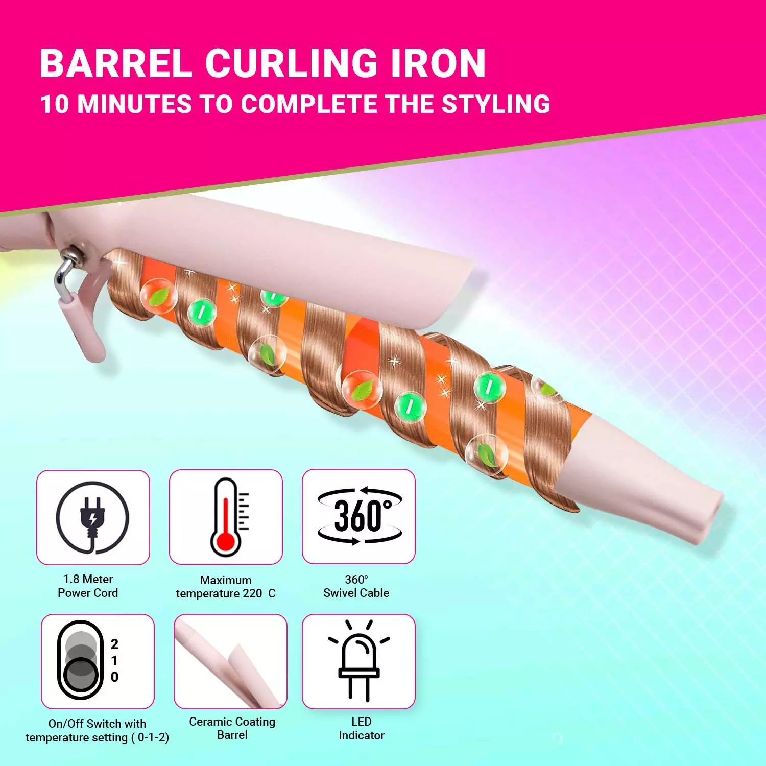 VGR V-565 Hair Curler Iron For Women, Pink