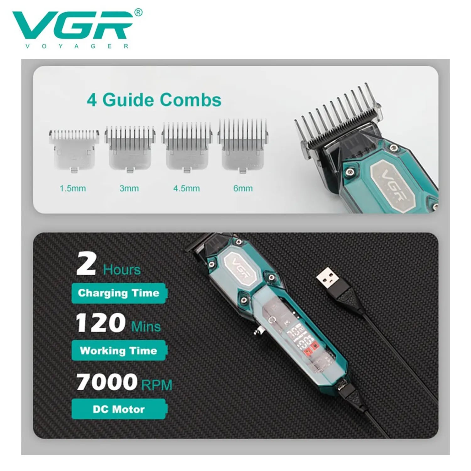 VGR V-600 Professional Hair Clipper and Taper Lever With LED Display