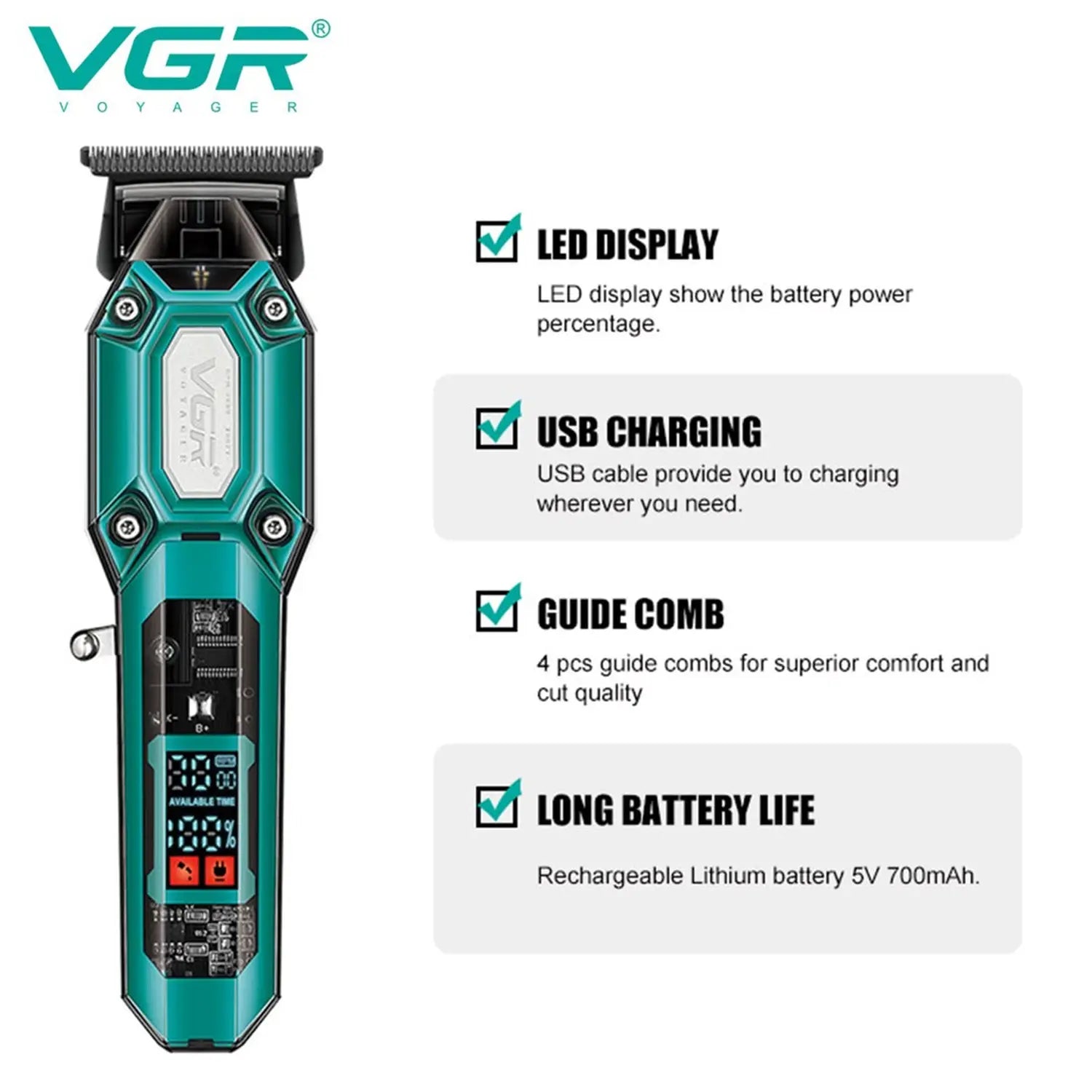 VGR V-600 Professional Hair Clipper and Taper Lever With LED Display