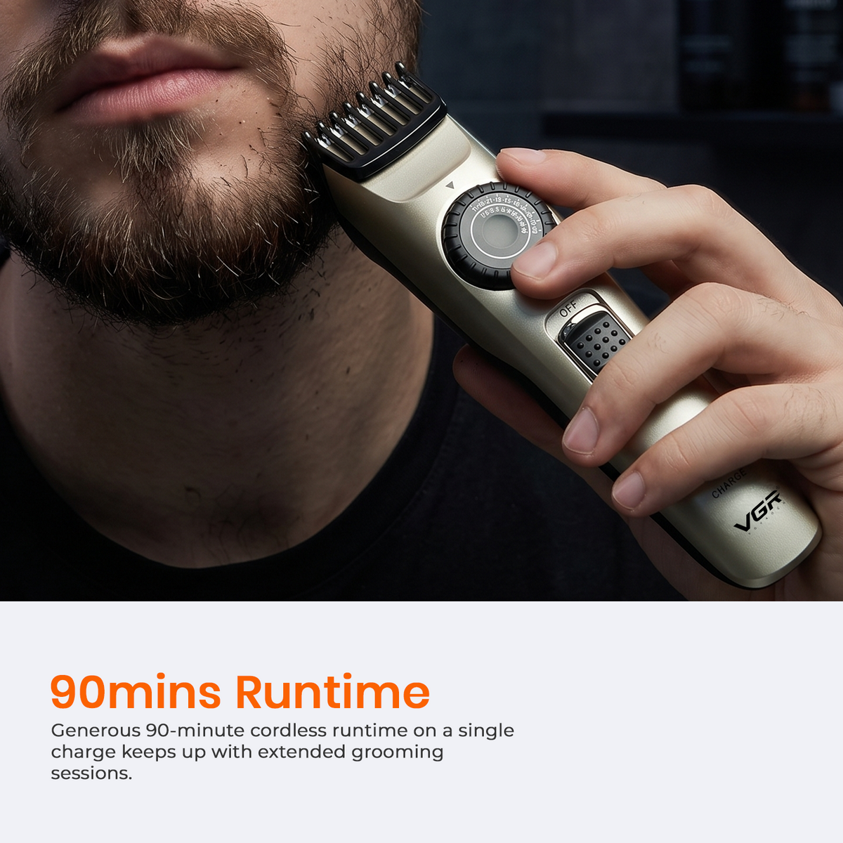 VGR V-031 Professional Hair Trimmer, 39 Length Settings, 90 Min Runtime, Silver