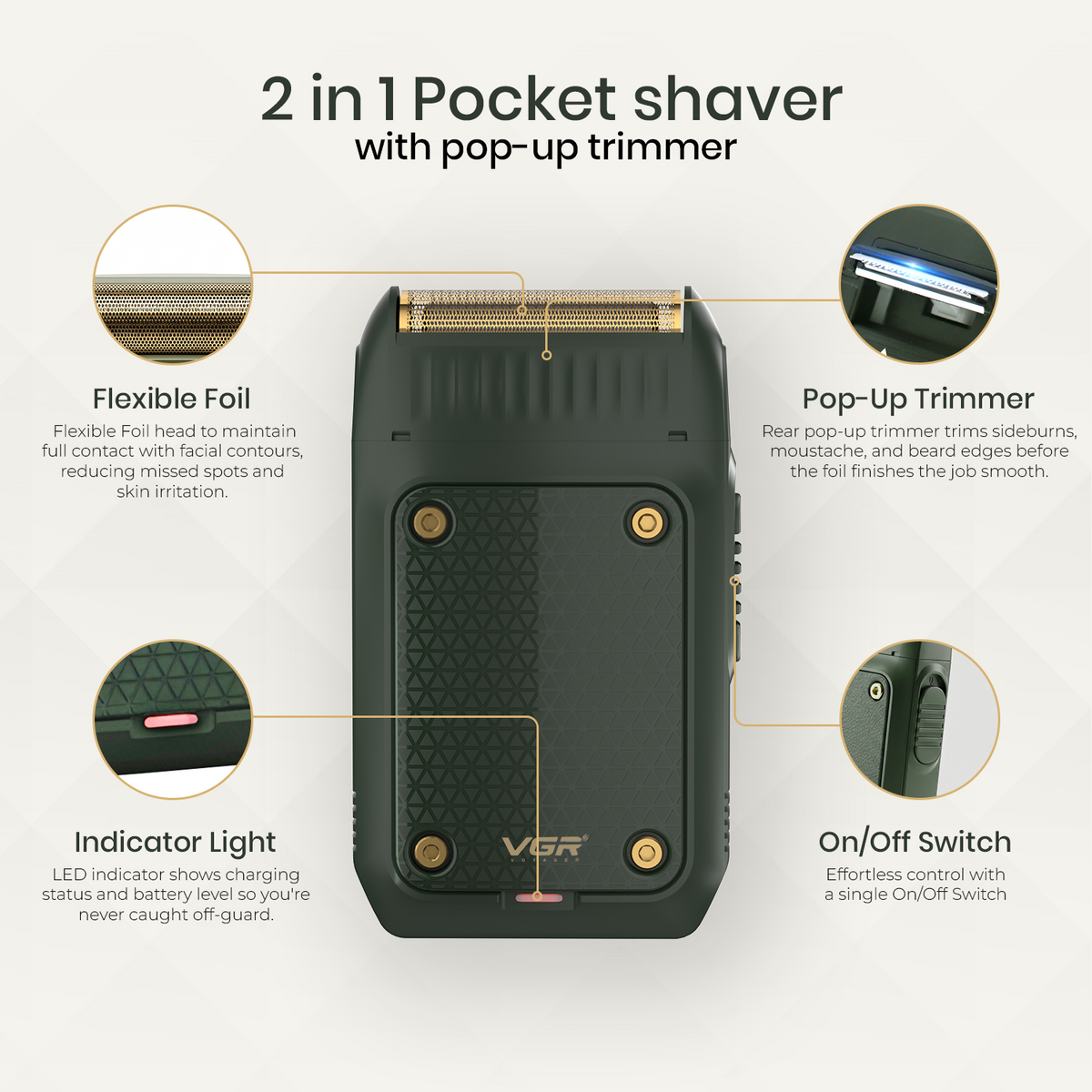 VGR V-353 Limited Edition 2 In 1 Beard Shaver For Men, Green