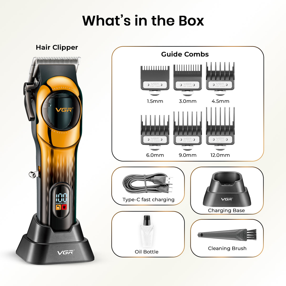VGR V-166 Professional Hair Clipper for Salon Professionals and Personal Use (Gold)