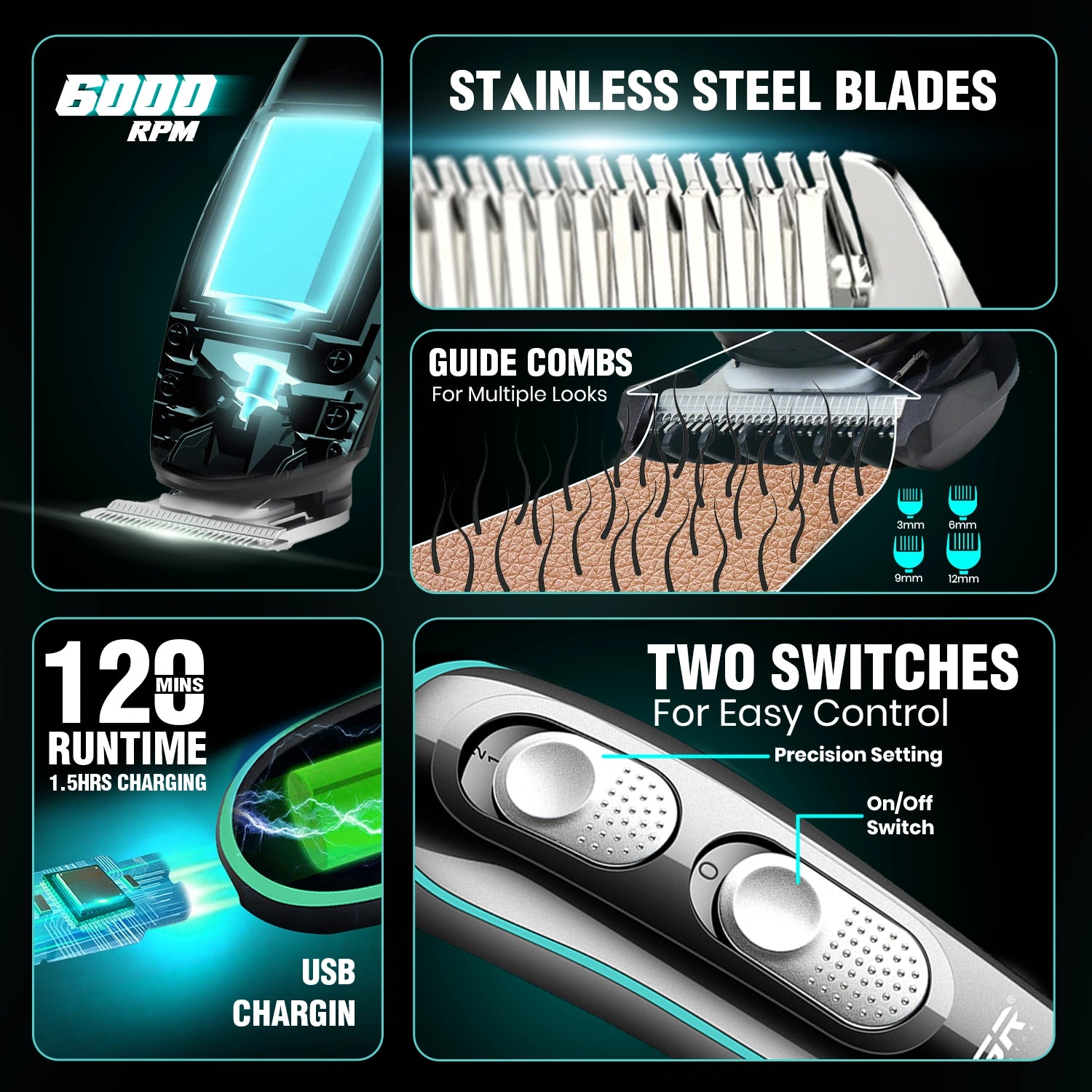 VGR V-055 Hair Trimmer For Men, Black