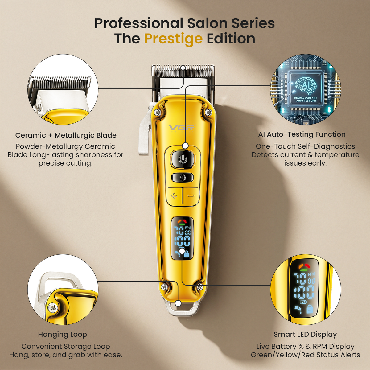 VGR V-006 Professional Hair Clipper For Men, Gold