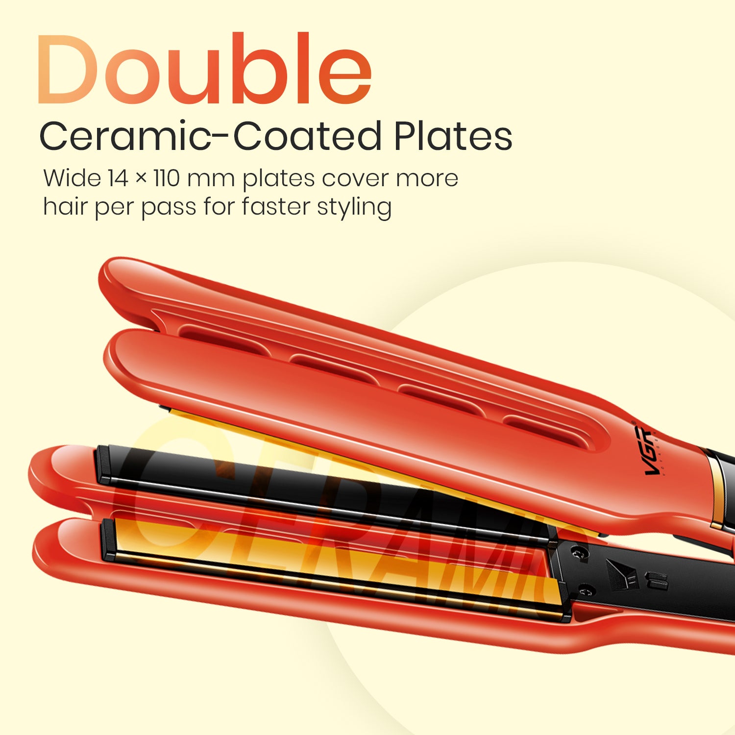 VGR V-532 Professional Hair Straightener for Salon & Women, Ceramic Coated Plates, 450°F Max Heat, LED Display, Fast 60 Second Heating, Auto Shut-Off, Orange
