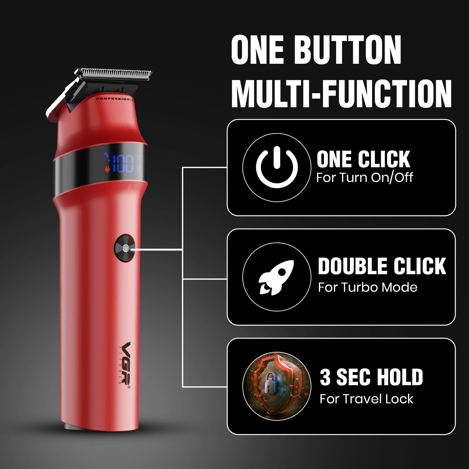 VGR Rosso Professional Beard & Moustache Trimmer for Men (Red) - vgrofficial.in