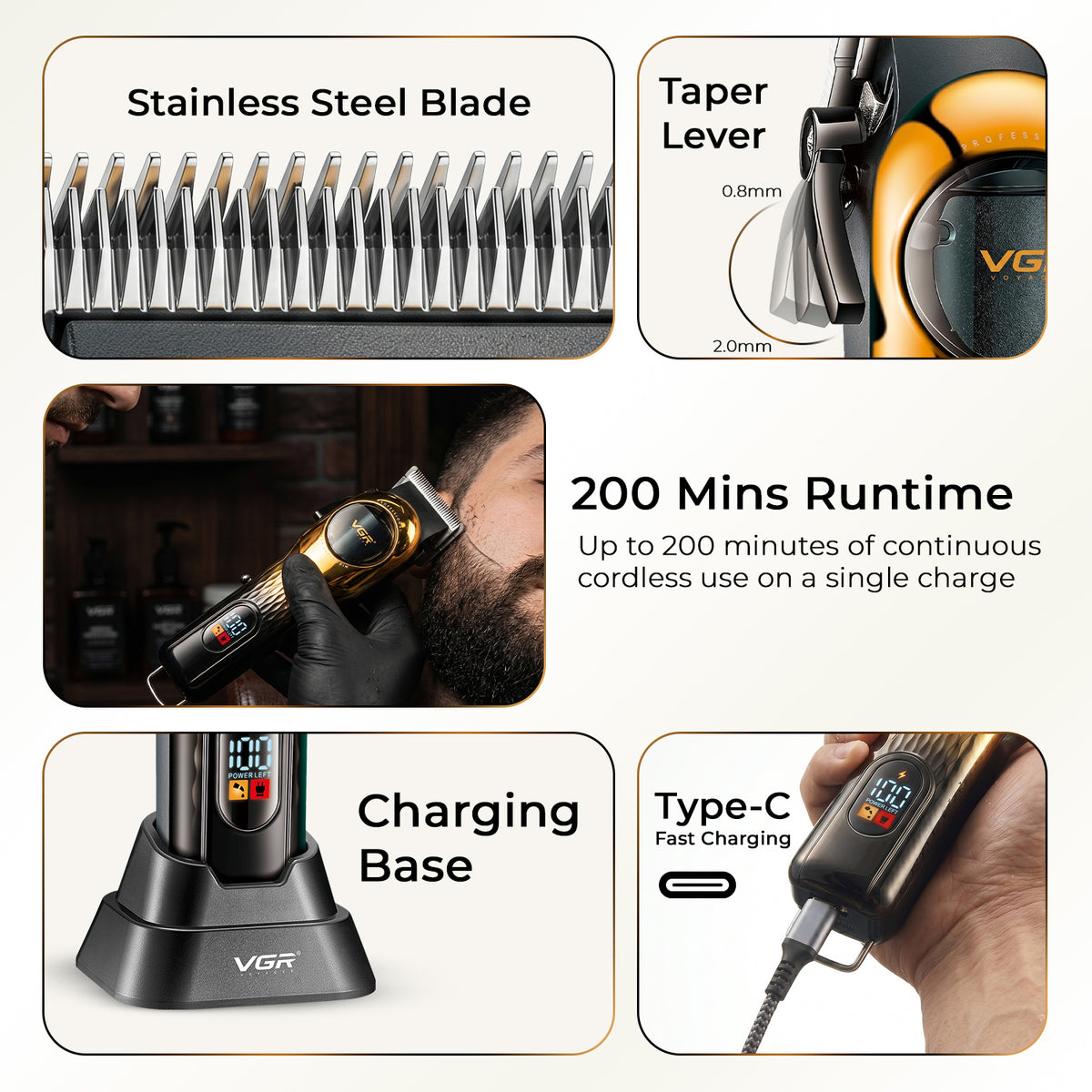 VGR V-166 Professional Hair Clipper for Salon Professionals and Personal Use (Gold)