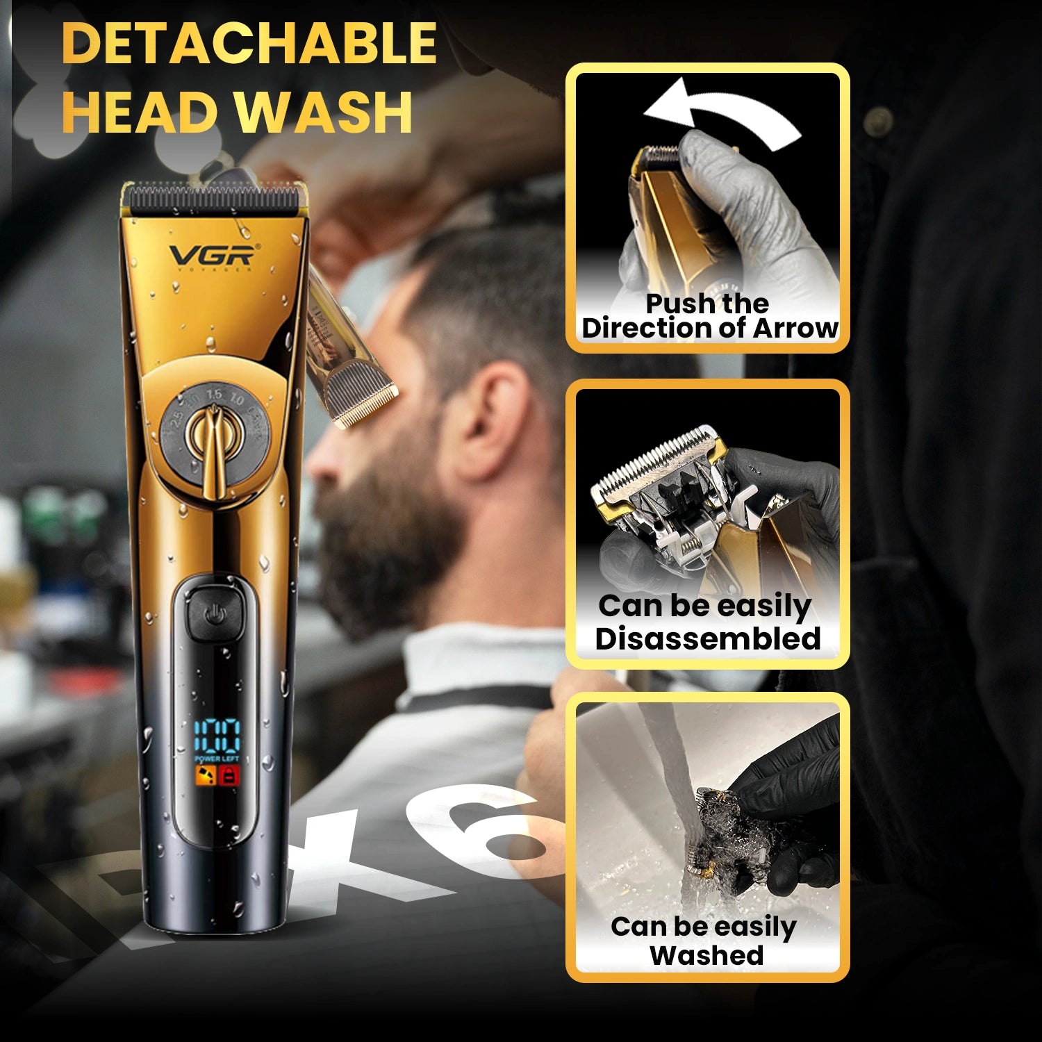 VGR V-663 Professional Hair Clipper For Men (Gold/Black)
