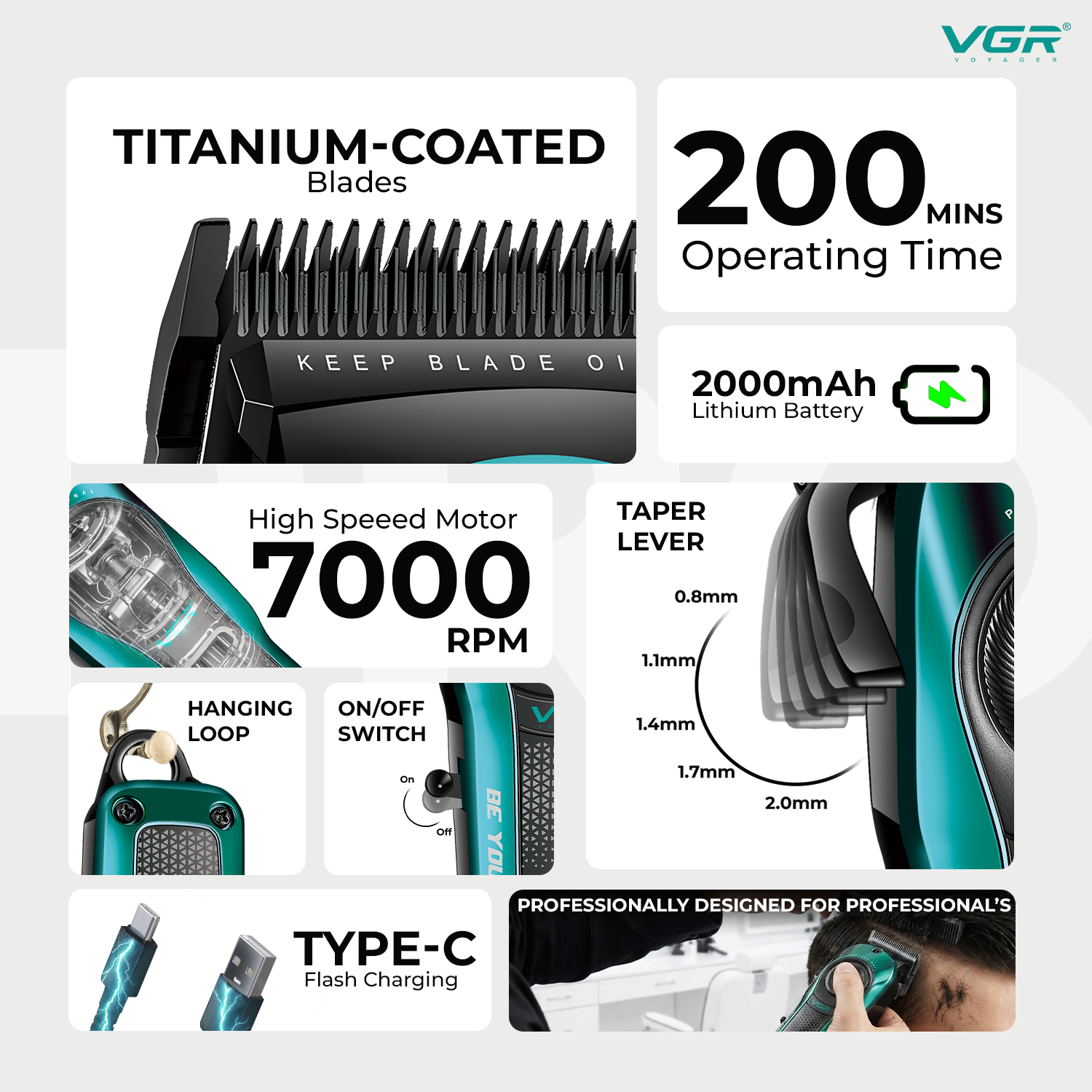 VL-786 Green Hair Clipper for Men - Professional Limited Edition