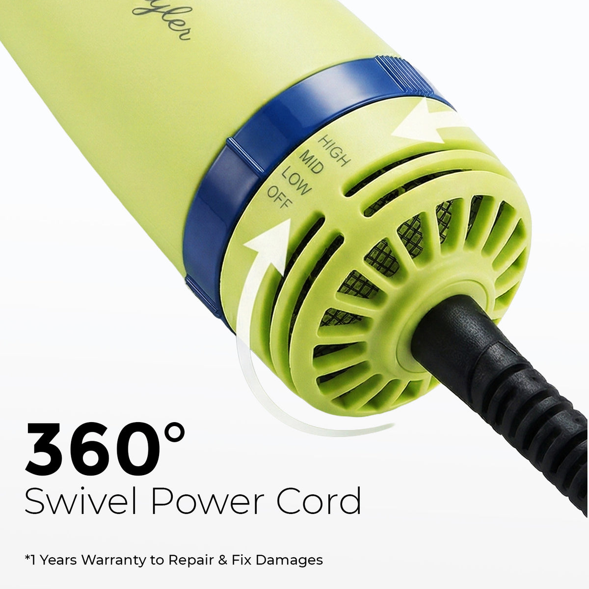 VGR V-415 Professional Hot Air Brush For Women, 3 Heat Settings, 360° Swivel Cord, Green