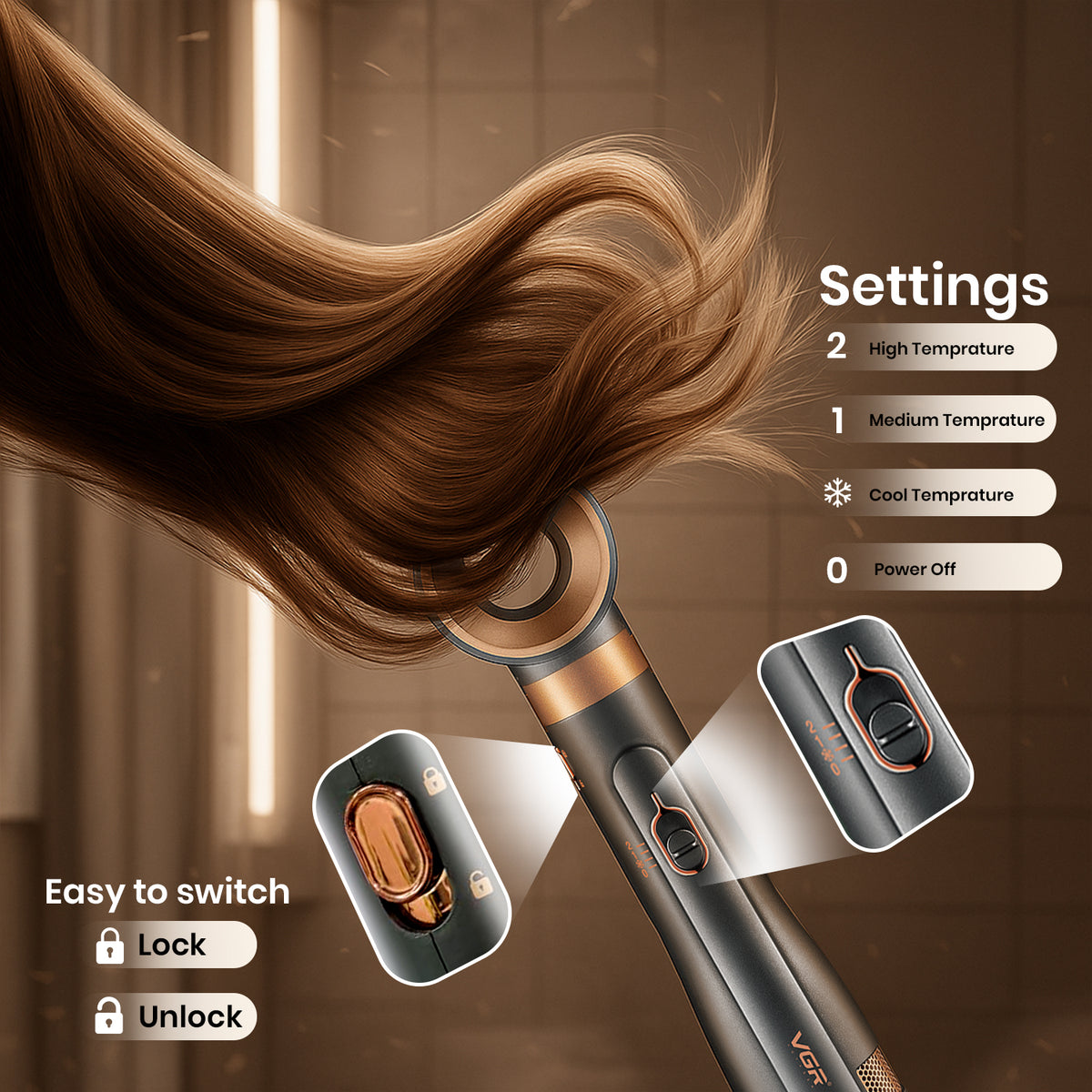 VGR V-491 (6 In 1 ) Hot Air Styler For Women
