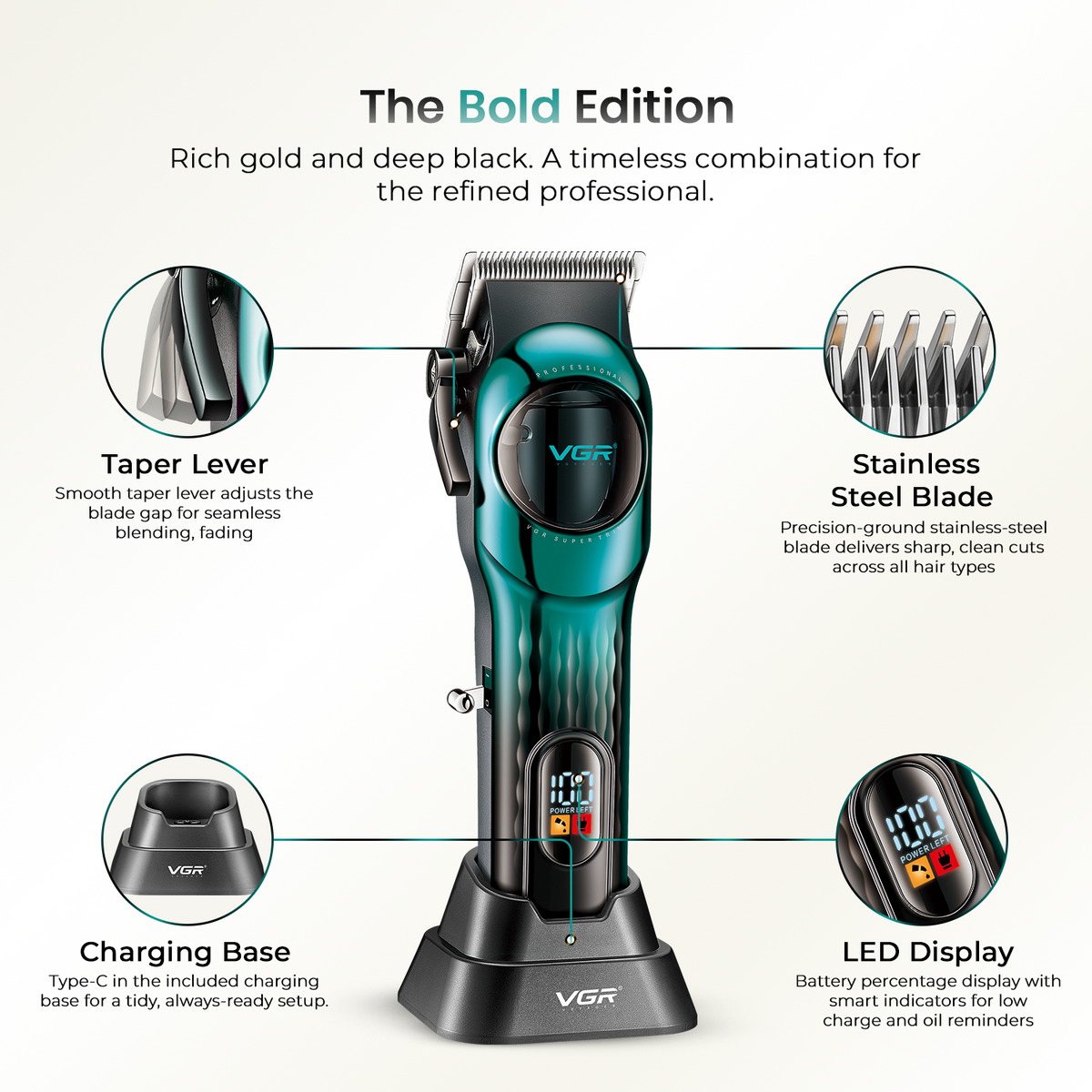 VGR V-166 Professional Hair Clipper for Salon Professionals and Personal Use, Green