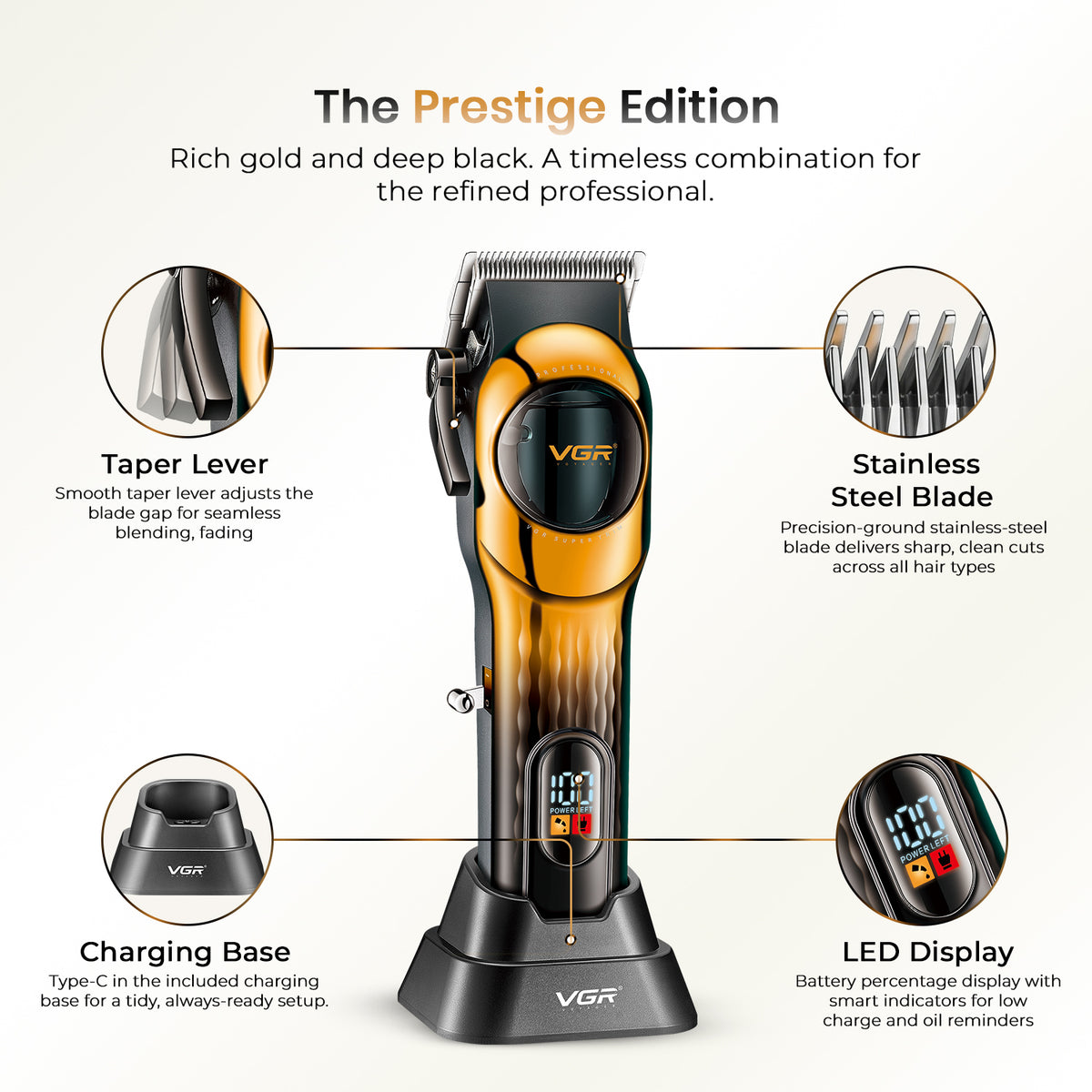 VGR V-166 Professional Hair Clipper for Salon Professionals and Personal Use (Gold)