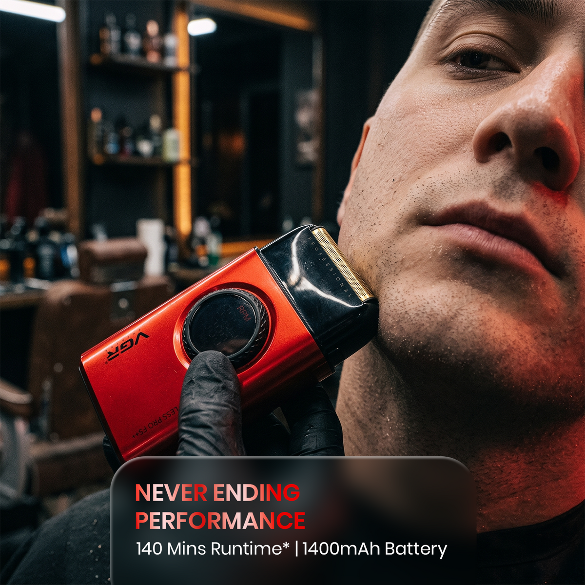 VGR Stepless Pro 3-in-1 Professional Grooming Kit for Salon & Men with Charging Station, Stepless Speed Control, Ceramic DLC Blades, Double Titanium Foils, LED Display, Red