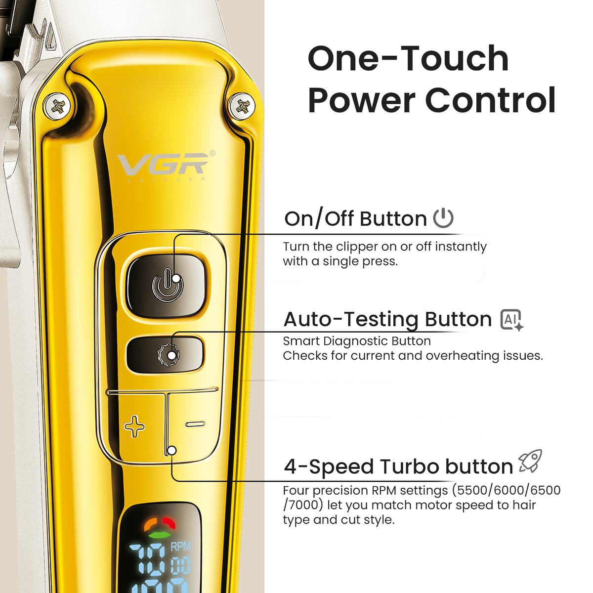 VGR V-006 Professional Hair Clipper For Men, Gold