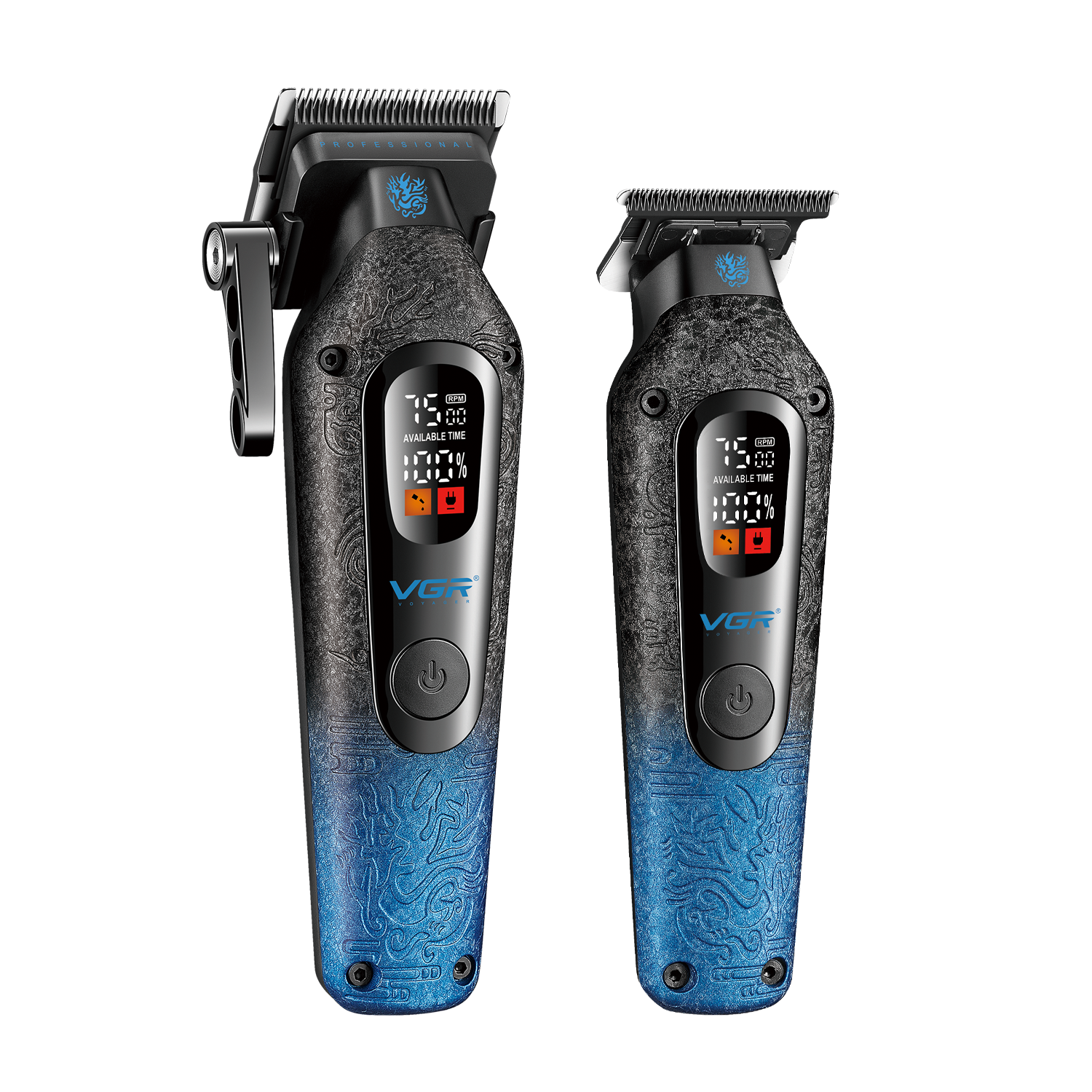 VGR V-879 S2 Professional Barber Combo Hair Clipper & Trimmer Kit, Ceramic Titanium Blades, 7500 RPM Motor, LED Display, USB Rechargeable