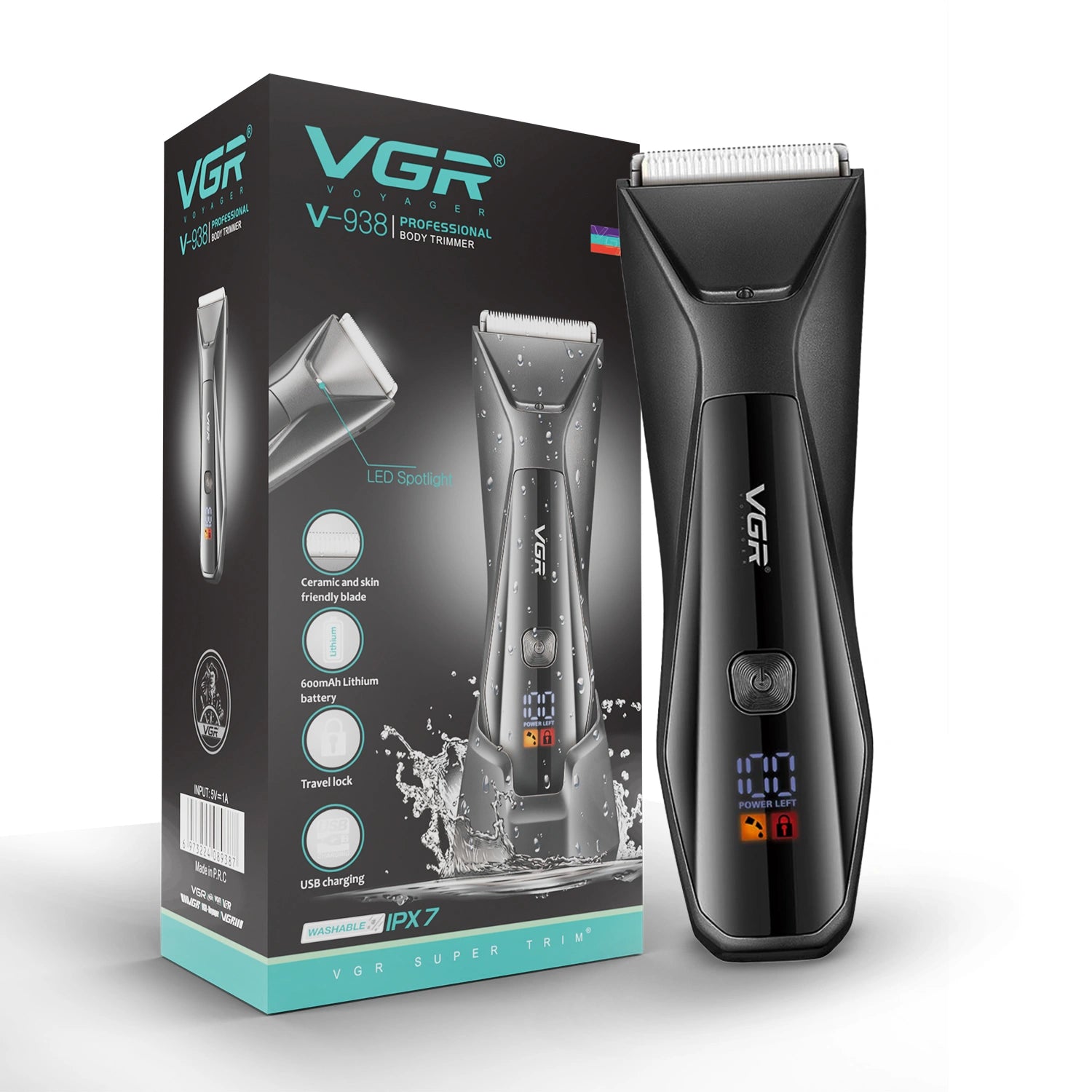 VGR V-938 Professional Cord/Cordless Body Trimmer for full-body grooming (Black)