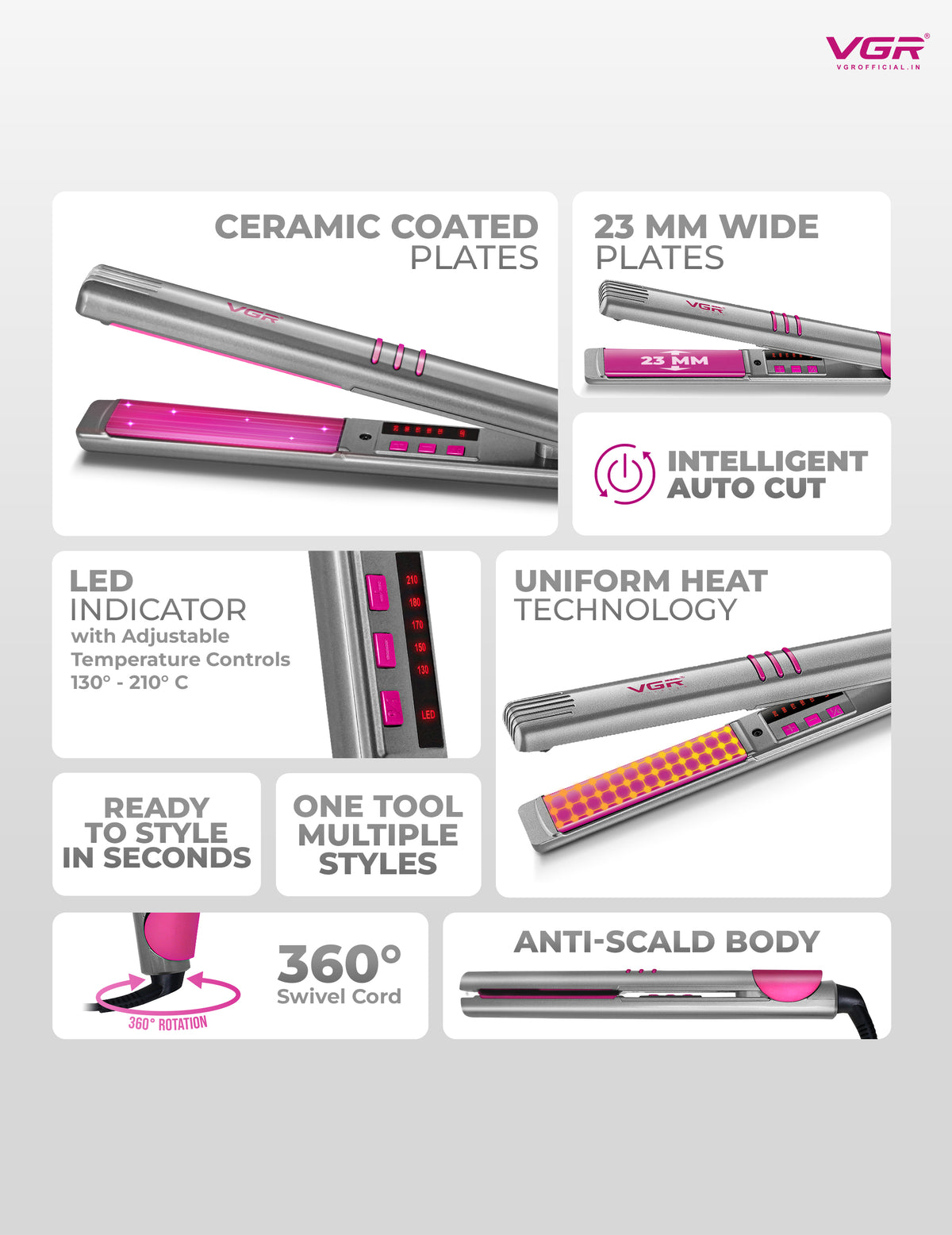 VGR V-580 Hair Straightener 130°C to 210°C Heat Producer For Women