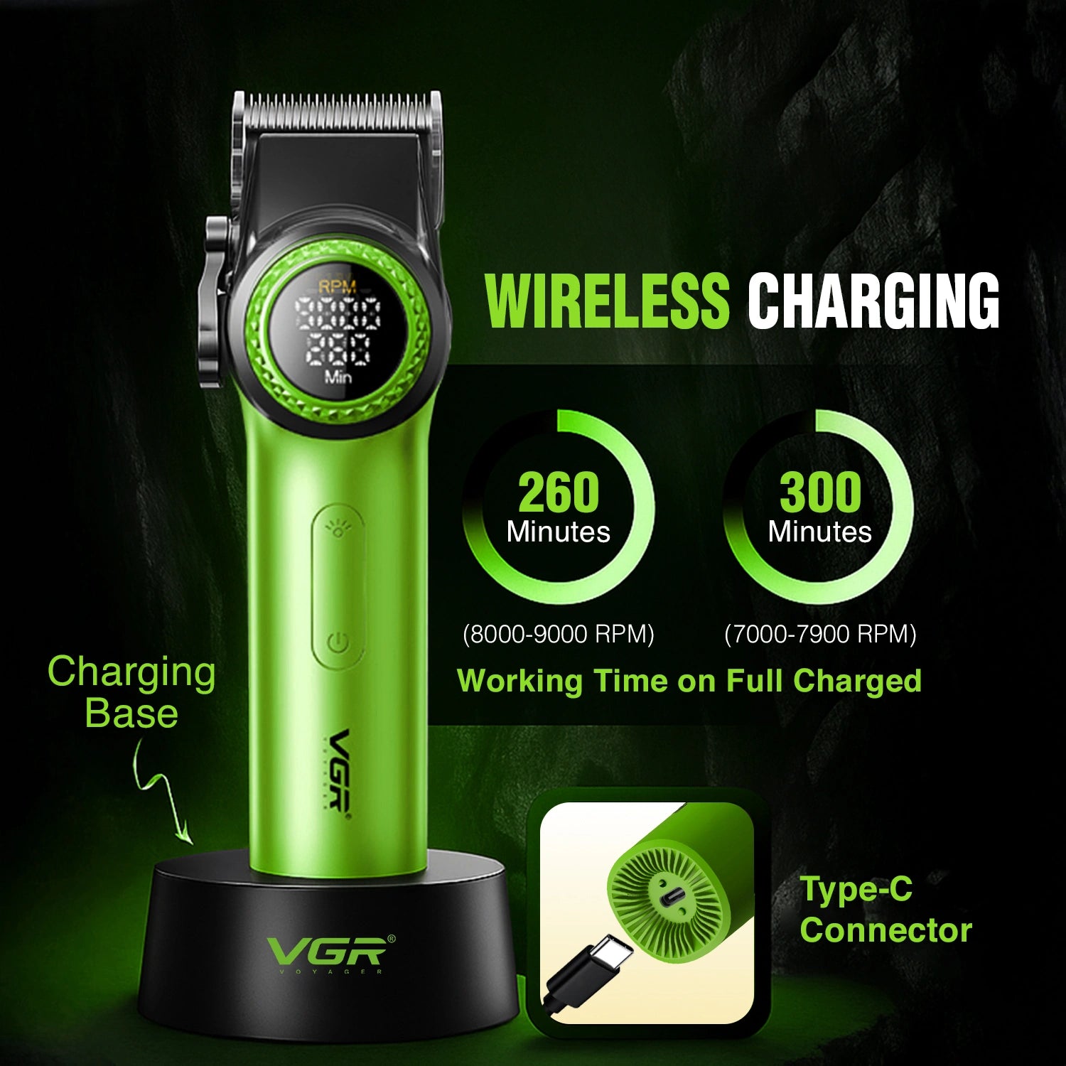 VGR V-001 Professional Hair Clipper For Men - Green