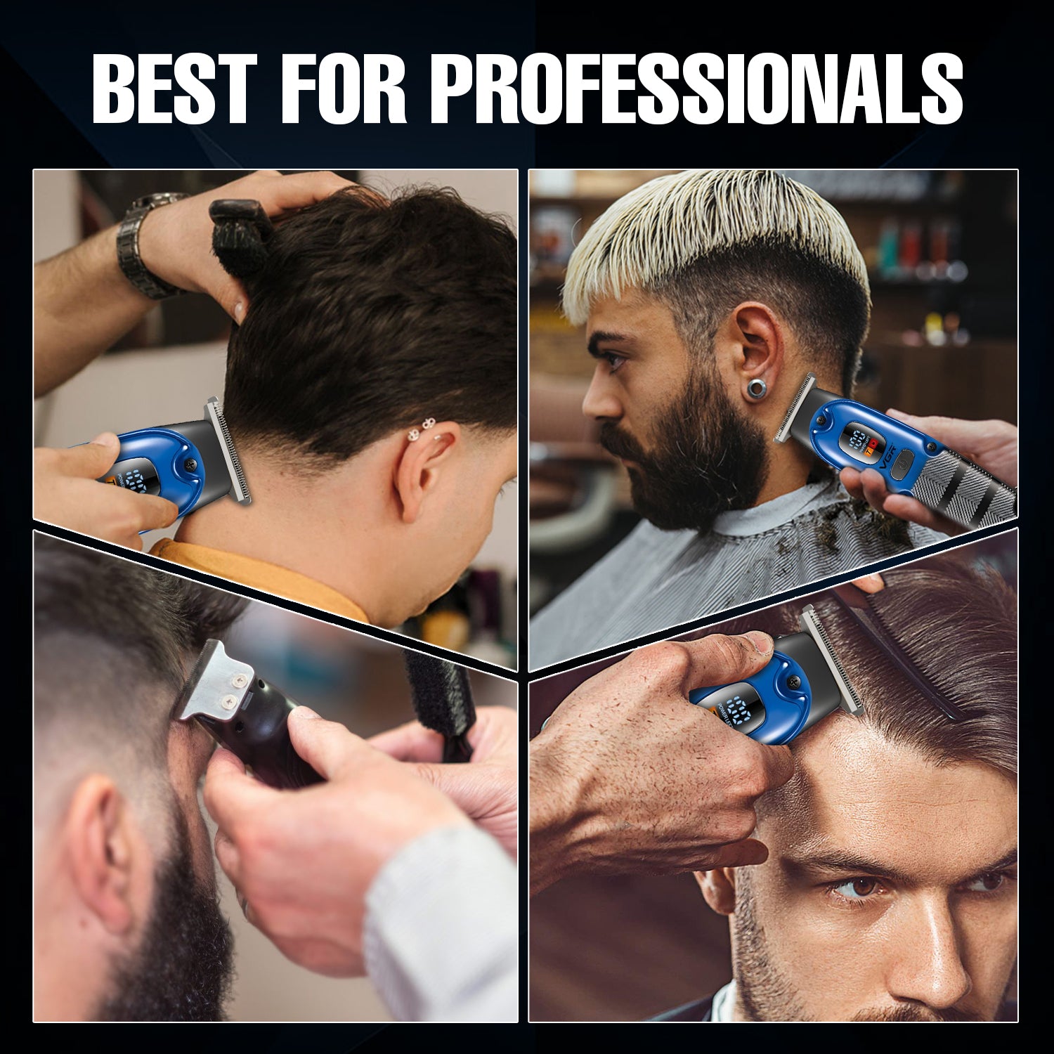VGR V-981 Professional Hair Trimmer for Men, T-Blade Precision, Turbo Function, LED Display, 150-Min Runtime,