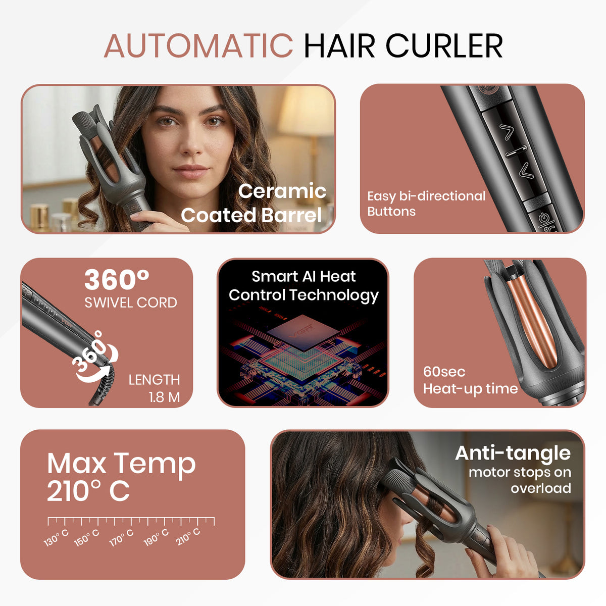 VGR V-581 Automatic Hair Curler for Women (Black)