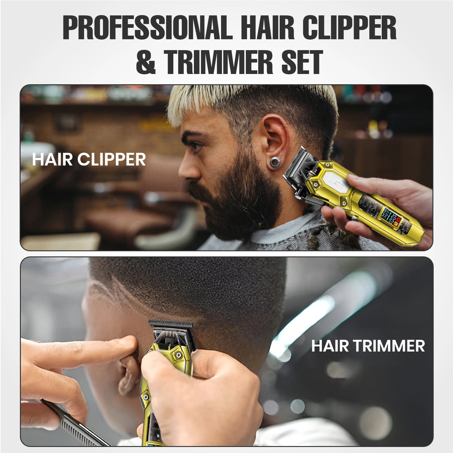 VGR V-600 & V-900-Gold Professional Hair Clipper & Trimmer Set