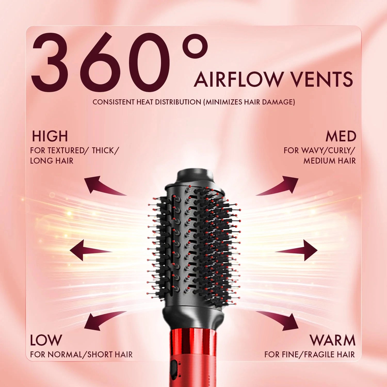 VGR V-488 Professional 8 IN 1 Hot Air Brush (Red)