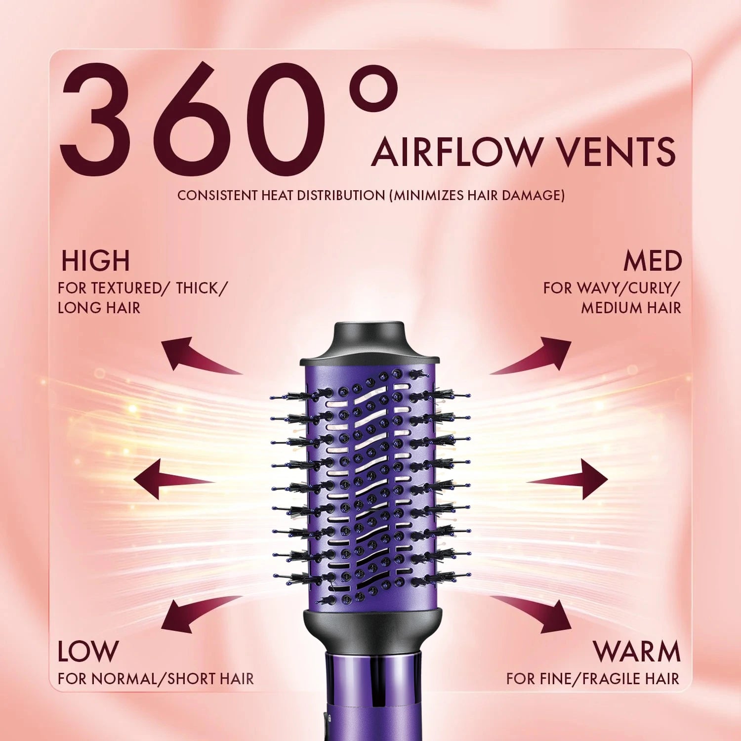 VGR V-488 Professional 8 IN 1 Hot Air Brush (Red)