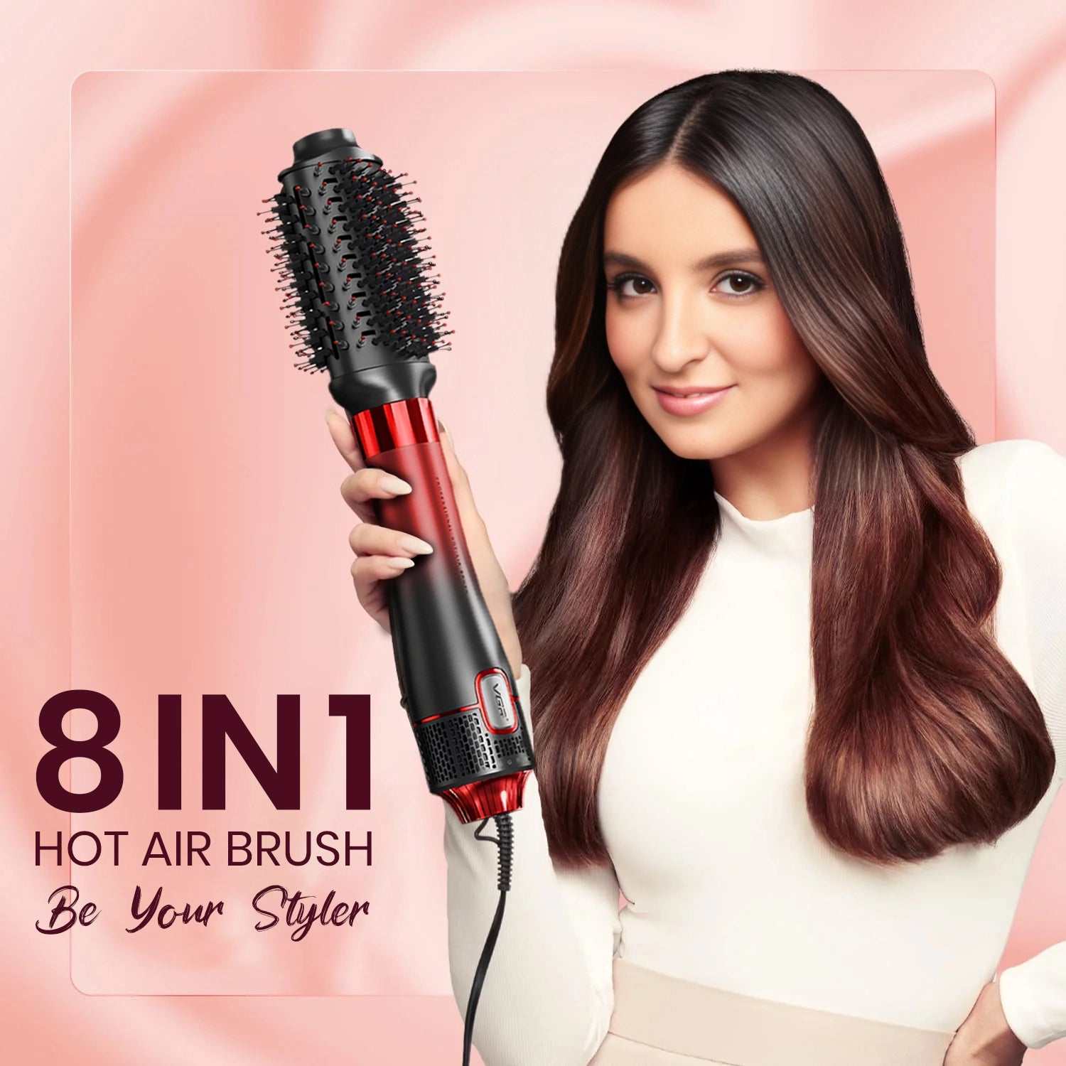 VGR V-488 Professional 8 IN 1 Hot Air Brush (Red)