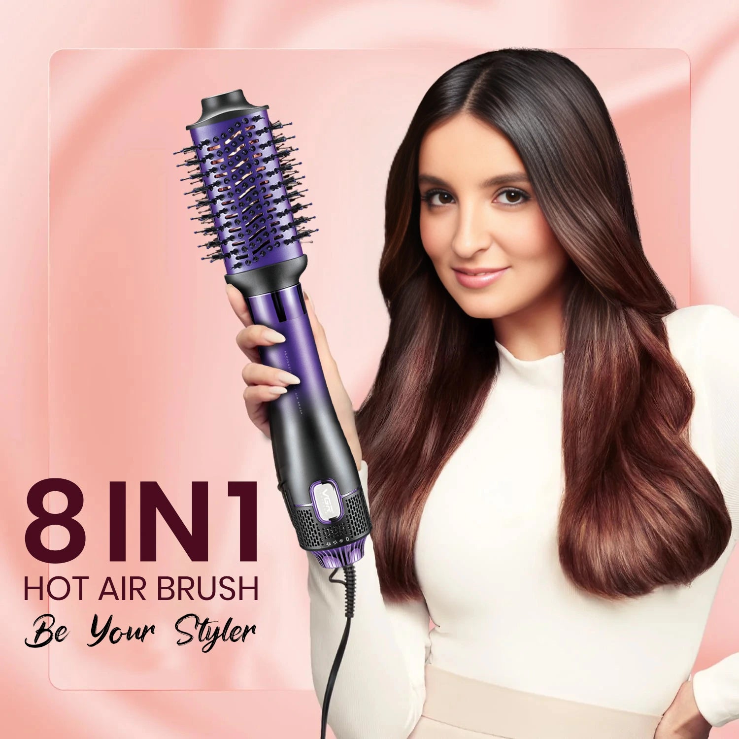 VGR V-488 Professional 8 IN 1 Hot Air Brush (Red)