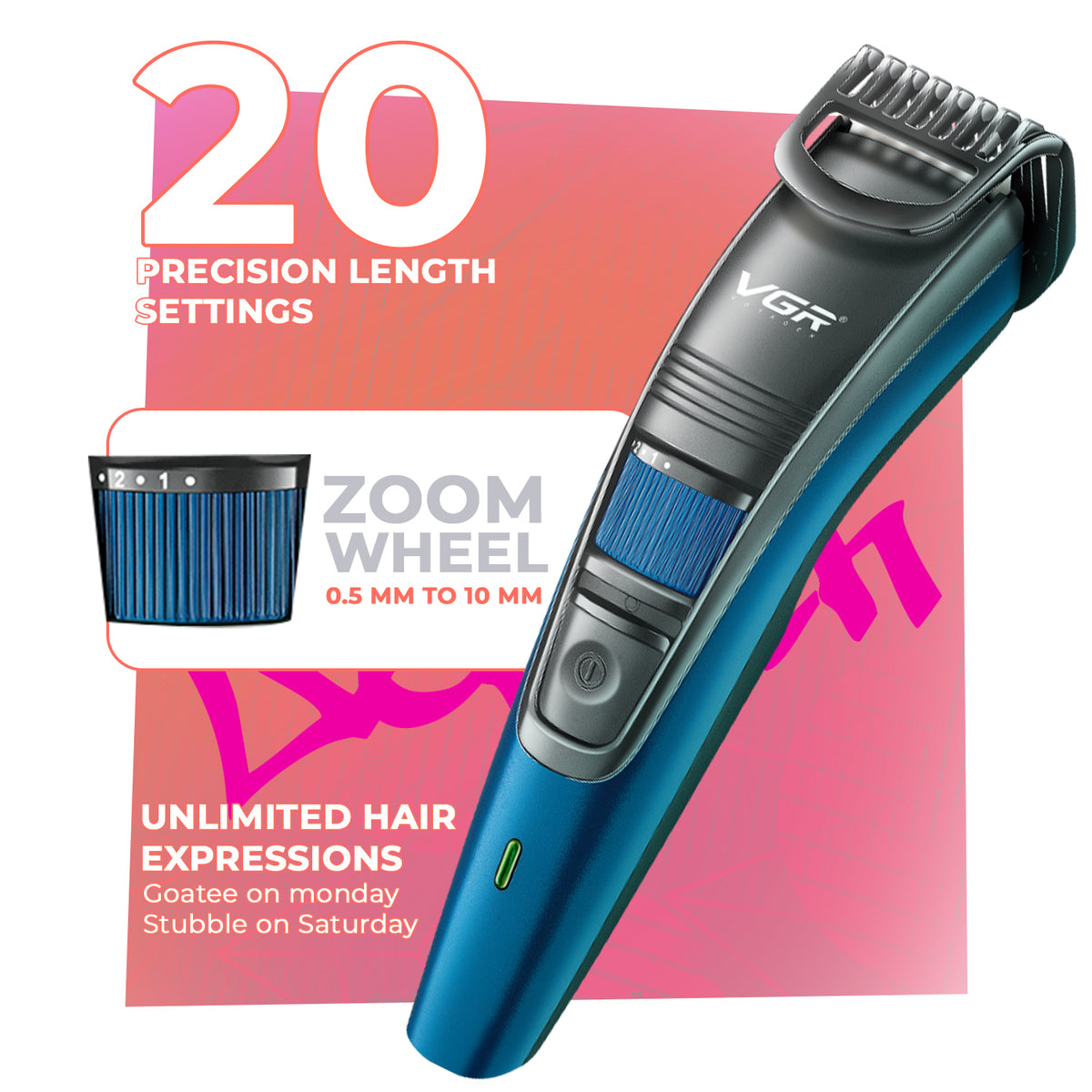 VGR V-052 Professional Hair Trimmer For Men with 120 Min Runtime, Blue