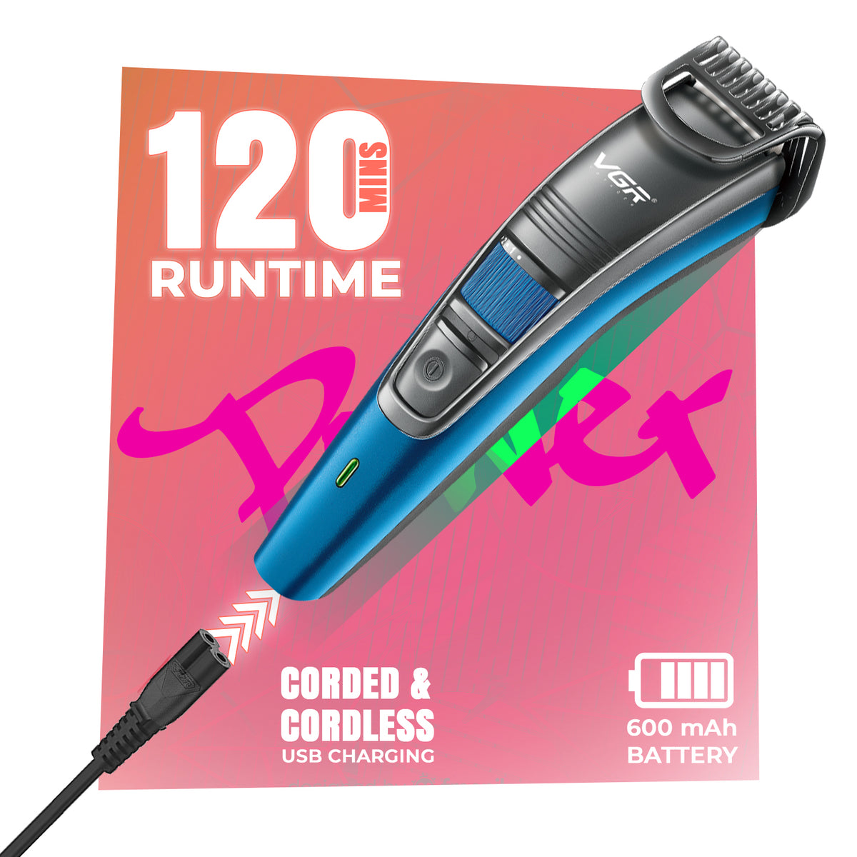 VGR V-052 Professional Hair Trimmer For Men with 120 Min Runtime, Blue