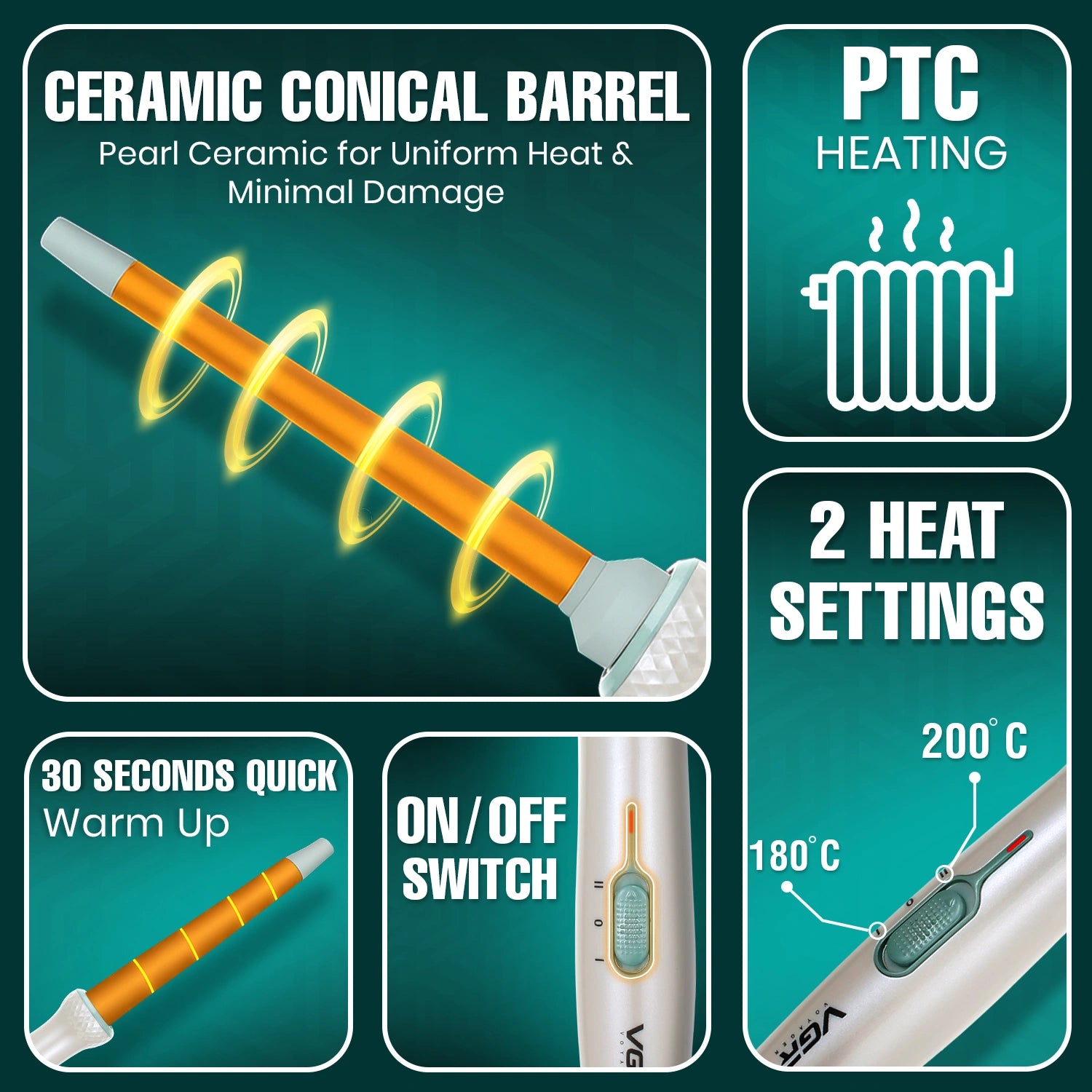 VGR V-596 Hair Curler Iron For Women, Green