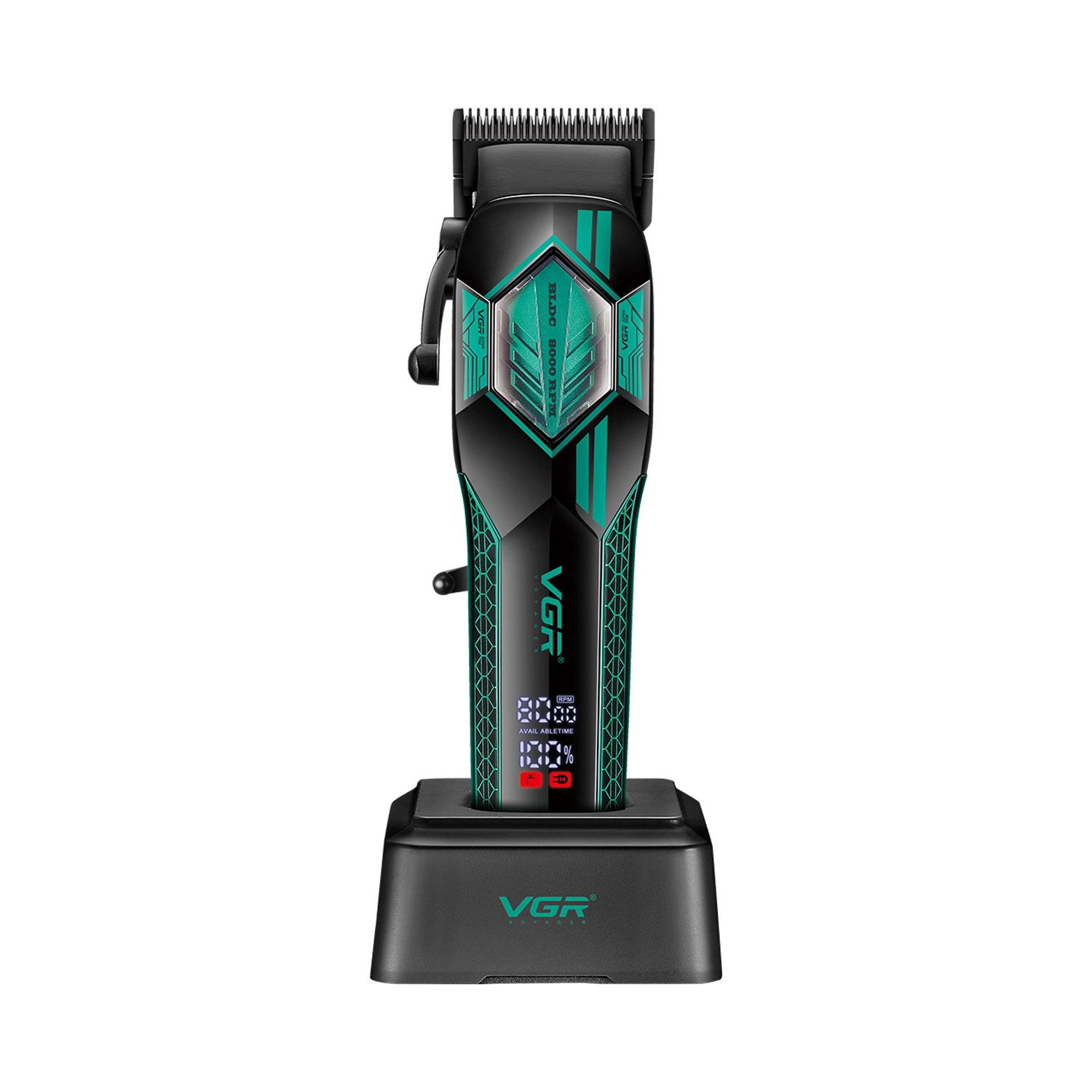 VGR V-119 Professional Hair Clipper for Salon & Men, 8000 RPM BLDC Motor, Ceramic & DLC Coated Blades, 180 Minutes Runtime, Cordless USB Rechargeable, Green